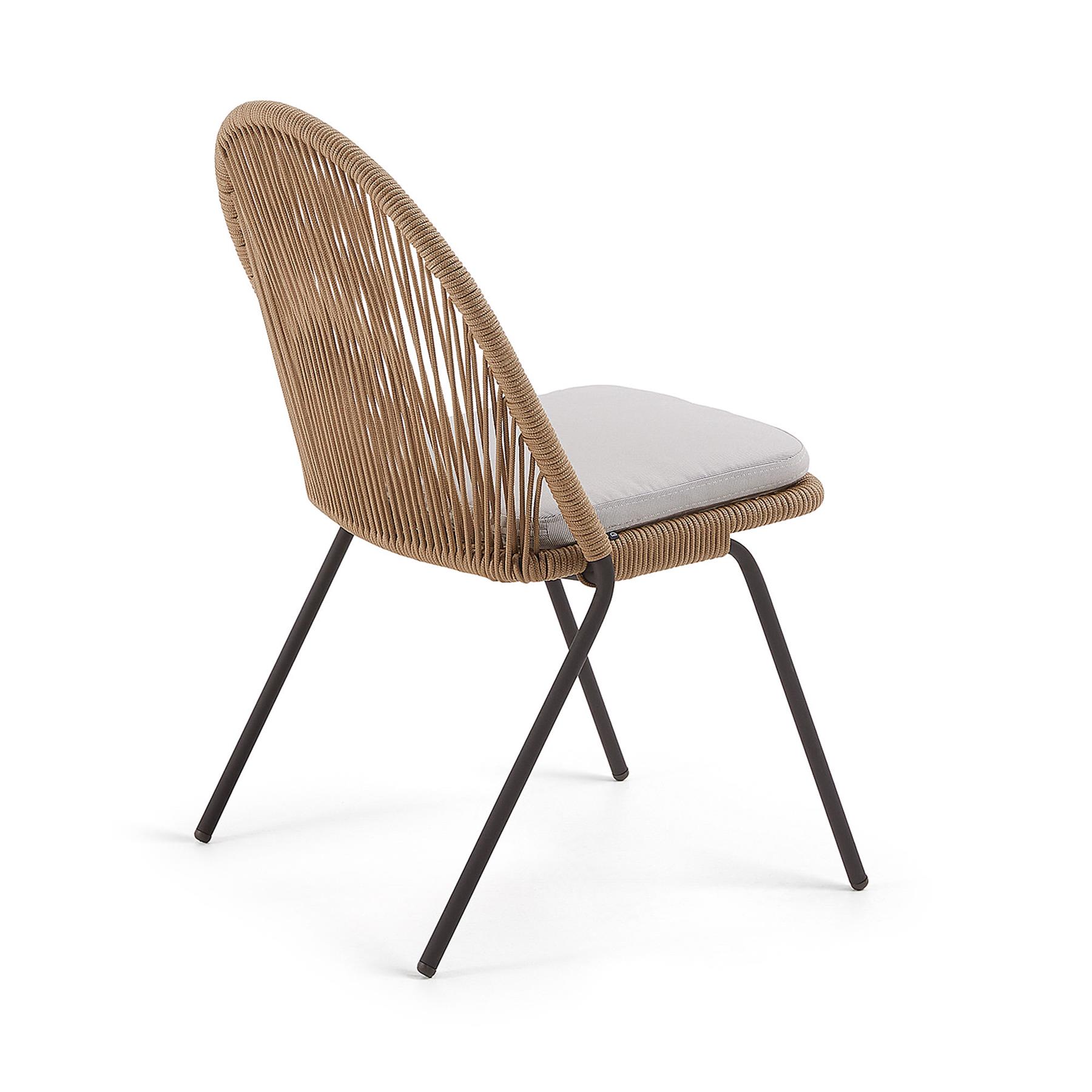 Kave Home - Shann stoel in beige koord en gegalvaniseerde stalen poten