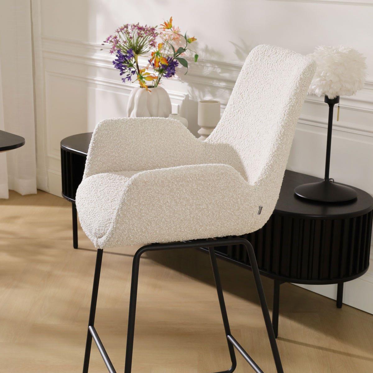 Nolon Nino-Eef Barkruk Bouclé Beige - met Armleuning - Zwart - 75 cm