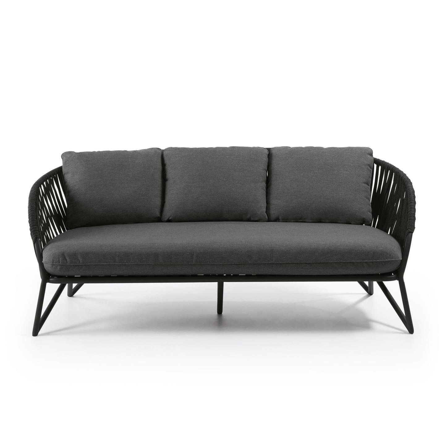 Kave Home - Branzie 3-zitsbank in zwart touw 180 cm