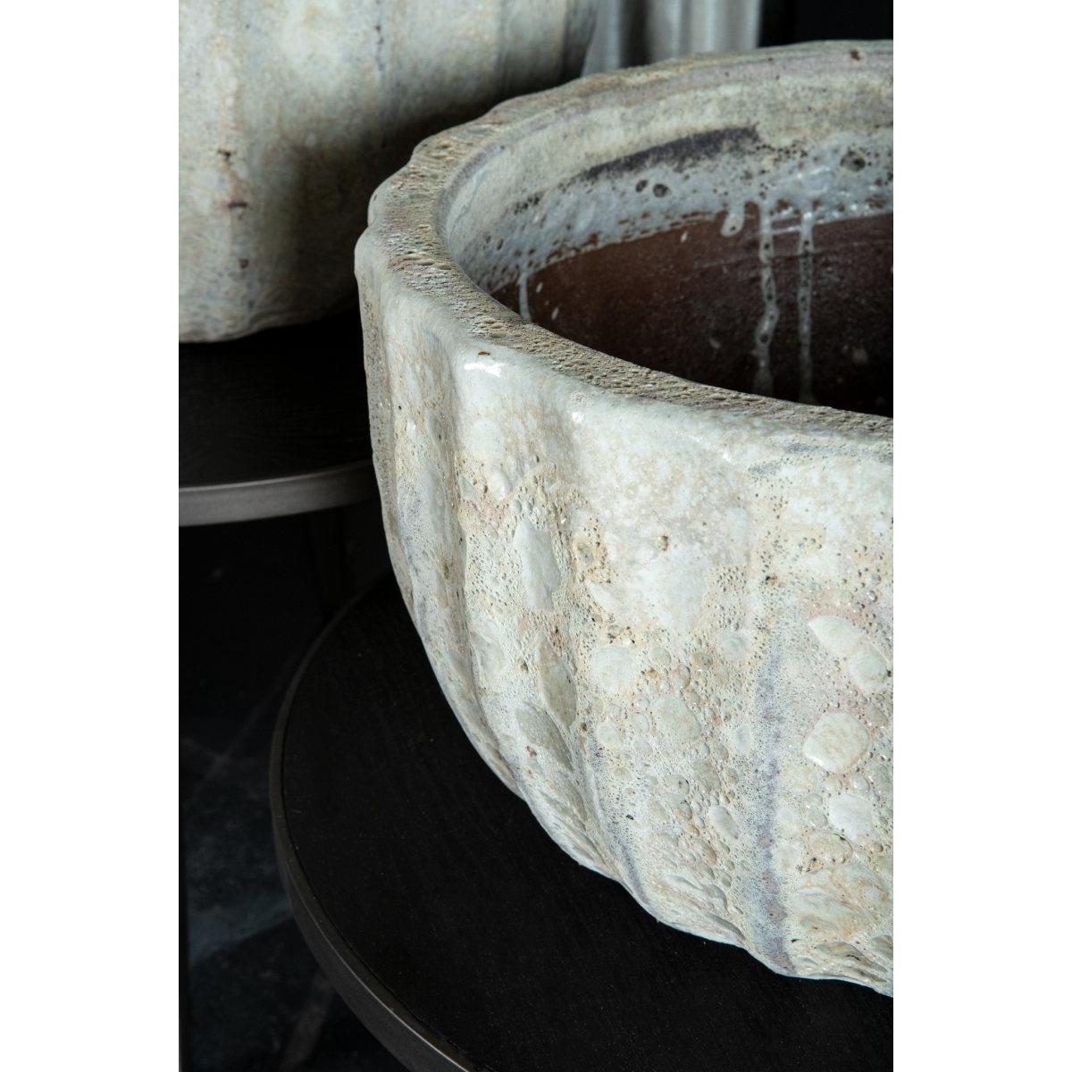 PTMD Javier Grey ceramic pot ribbed round set of 2