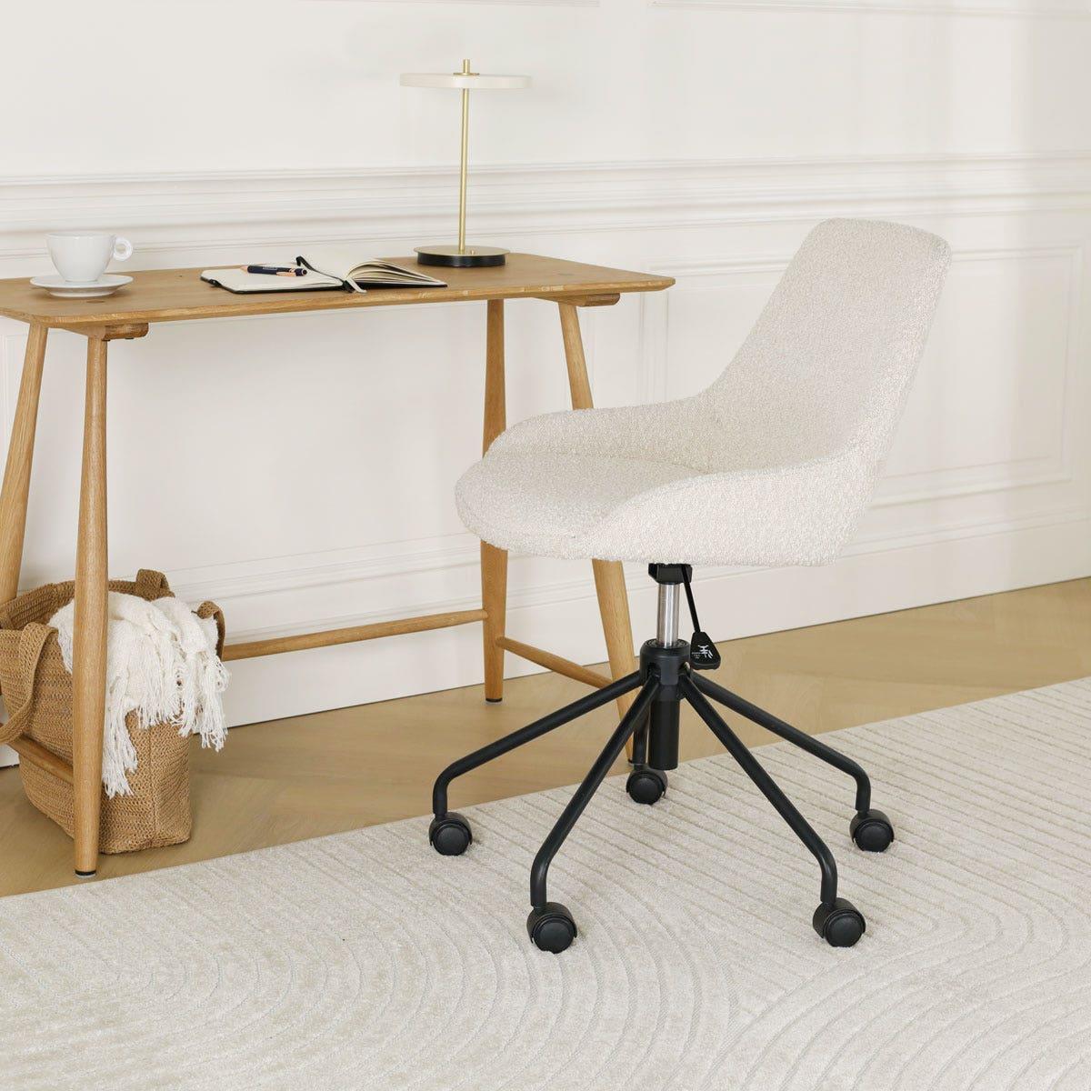 Nolon Nout-Isa Bureaustoel Bouclé Beige - Stof - Zwart Onderstel