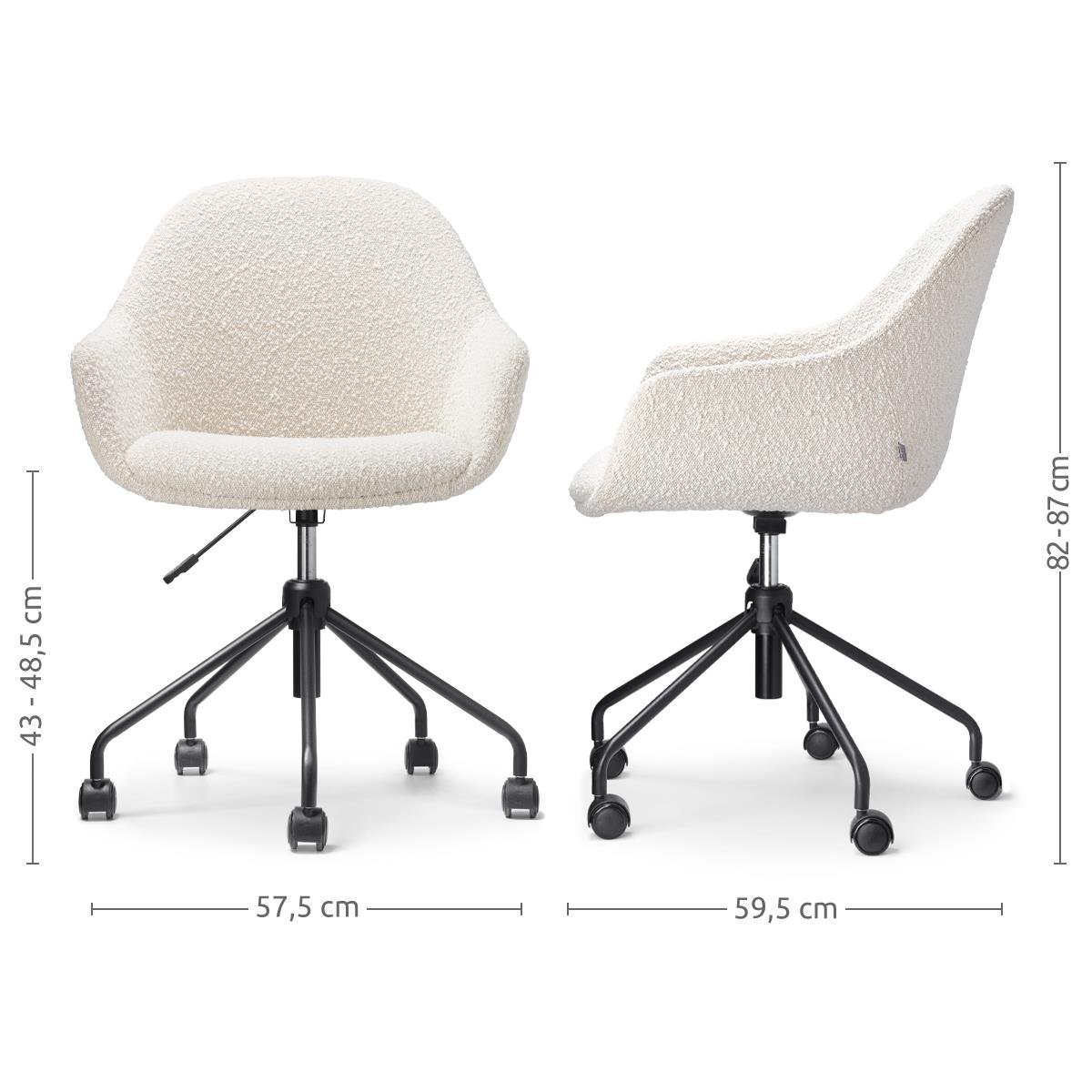 Nolon Nout-Mae Bureaustoel Bouclé Beige - Armleuning - Zwart Onderstel