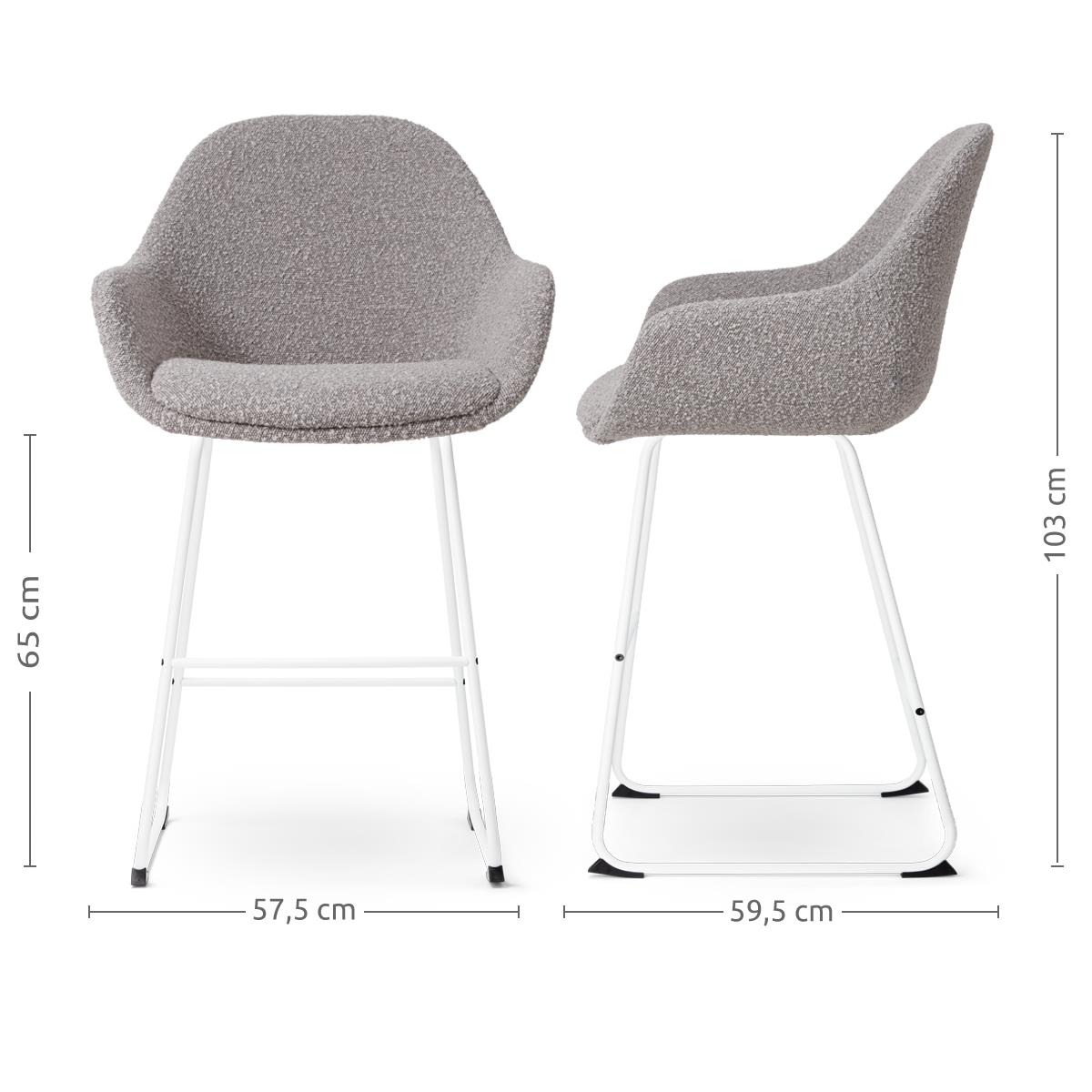 Nolon Nino-Mae Barkruk Bouclé Taupe - met Armleuning - Wit - 65 cm