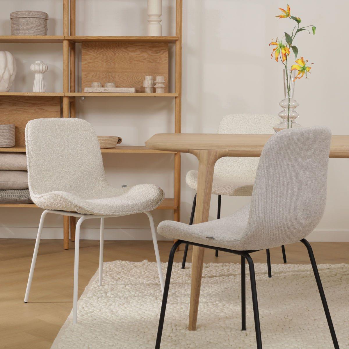Nolon Nora-Fé Eetkamerstoel Bouclé Beige - Stof - Zwarte Poten
