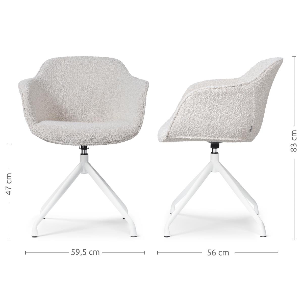 Nolon Nola-Mare Draaibare Eetkamerstoel Bouclé Beige - Witte Poten