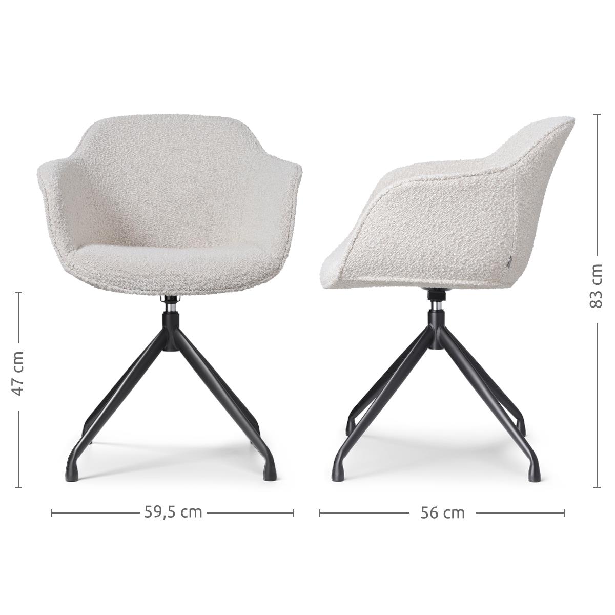Nolon Nola-Mare Draaibare Eetkamerstoel Bouclé Beige - Zwarte Poten