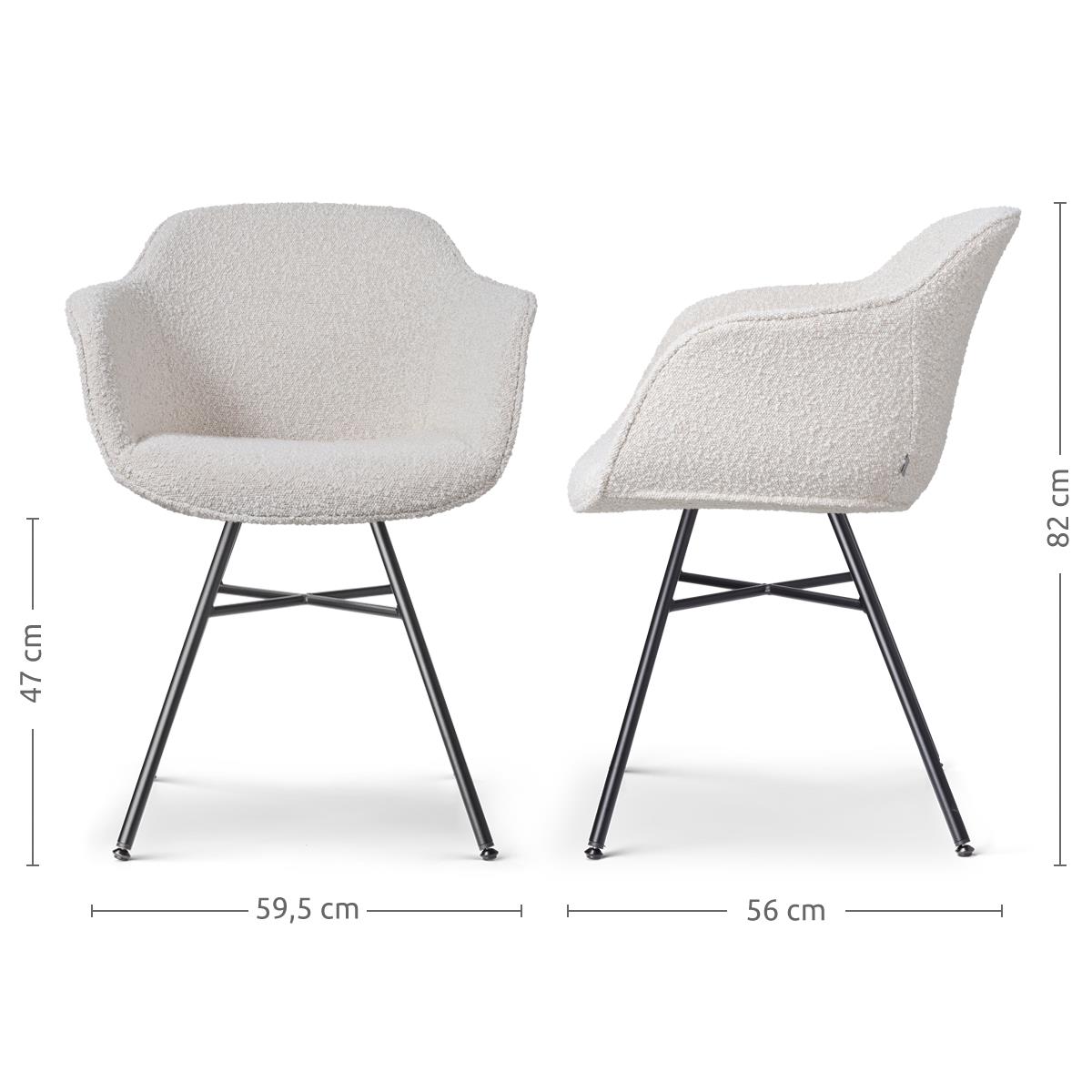 Nolon Noa-Mare Eetkamerstoel Bouclé Beige - Armleuning - Zwarte Poten