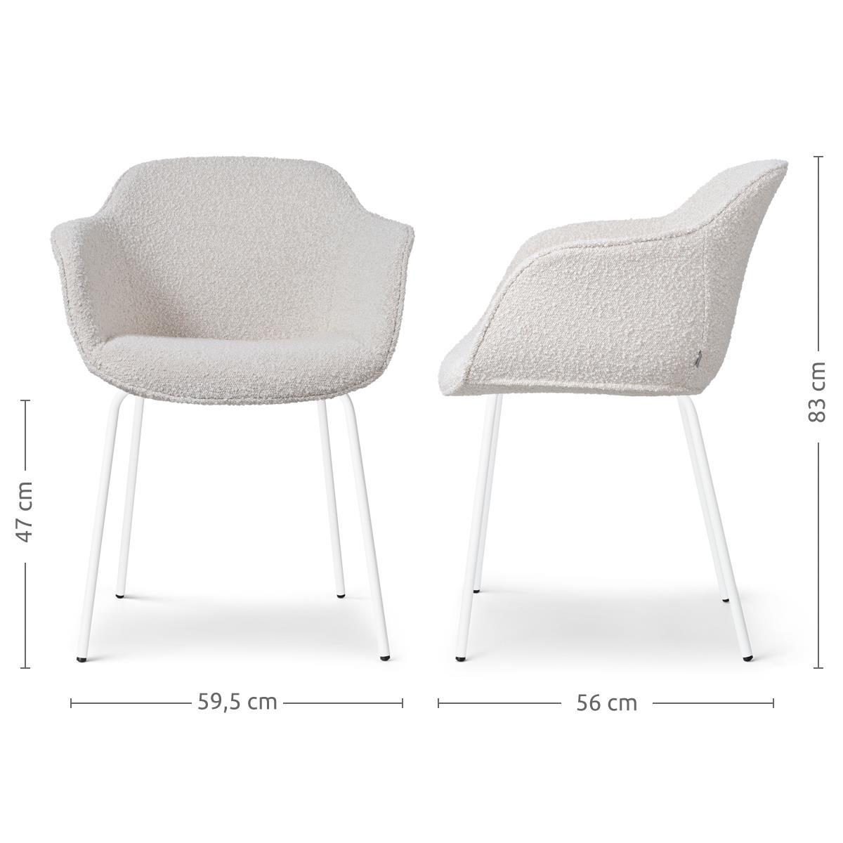 Nolon Nora-Mare Eetkamerstoel Bouclé Beige - Armleuning - Witte Poten