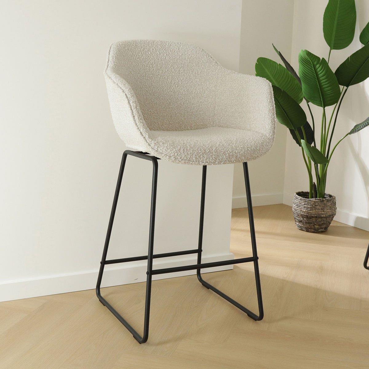 Nolon Nino-Mare Barkruk Bouclé Beige - Wit Onderstel- 75 cm