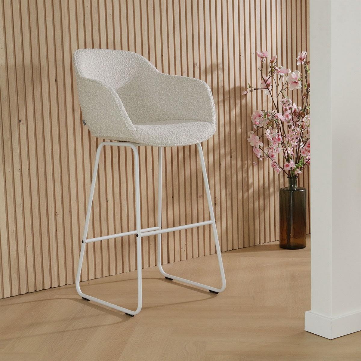 Nolon Nino-Mare Barkruk Bouclé Beige - Wit Onderstel- 75 cm