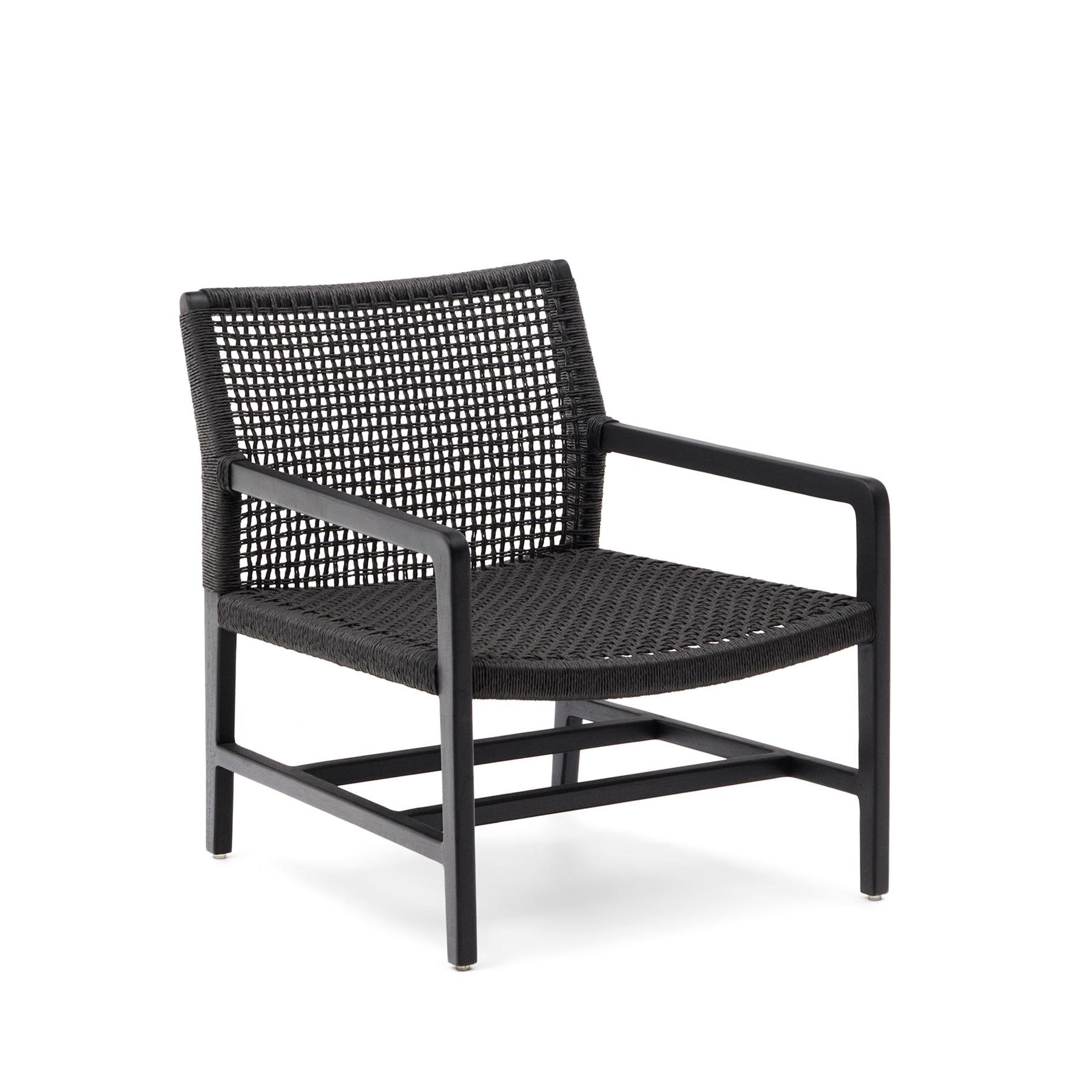 Kave Home - Fauteuil Sabolla van massief teakhout met zwarte afwerking