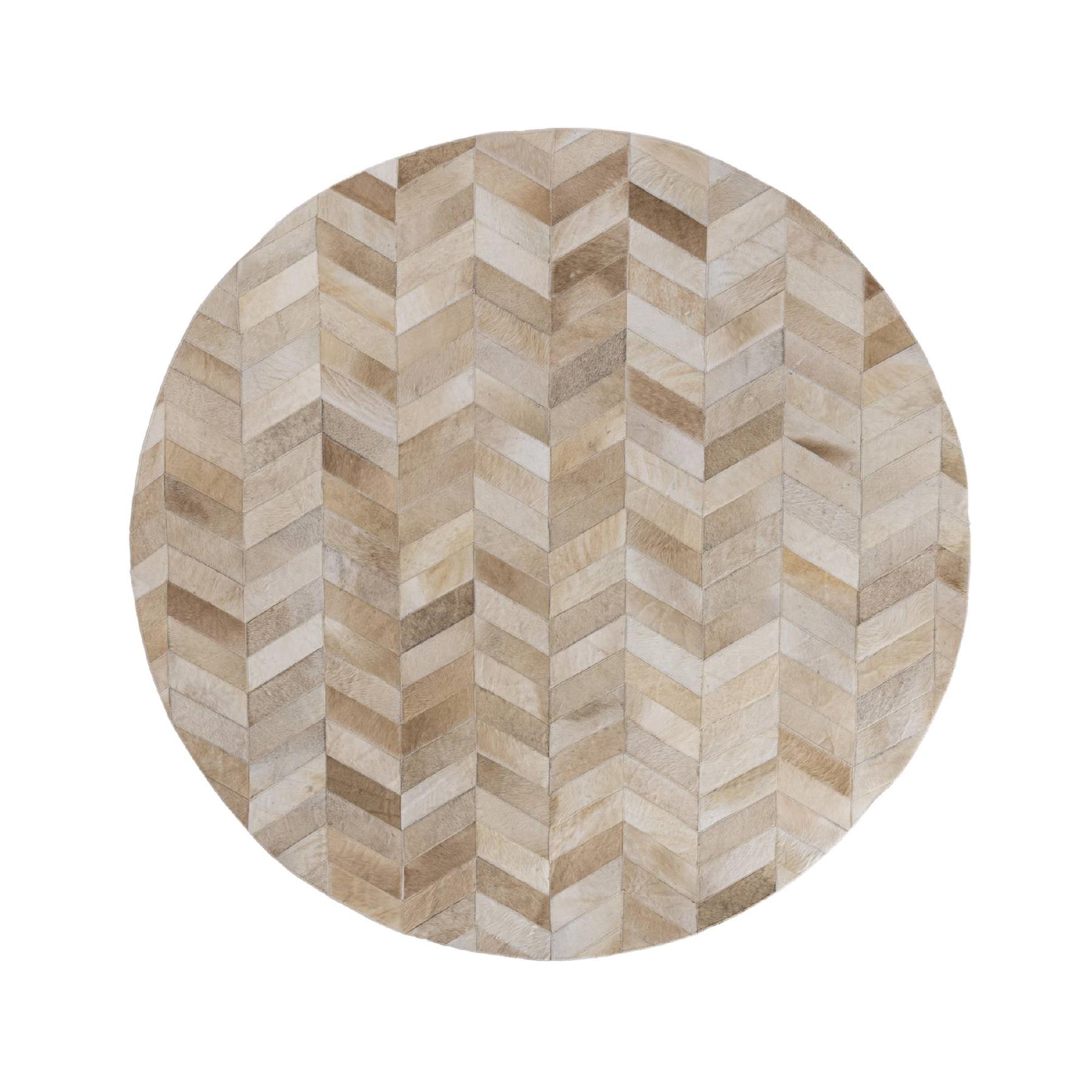 PTMD Joanne Beige cowhair patchwork carpet round S