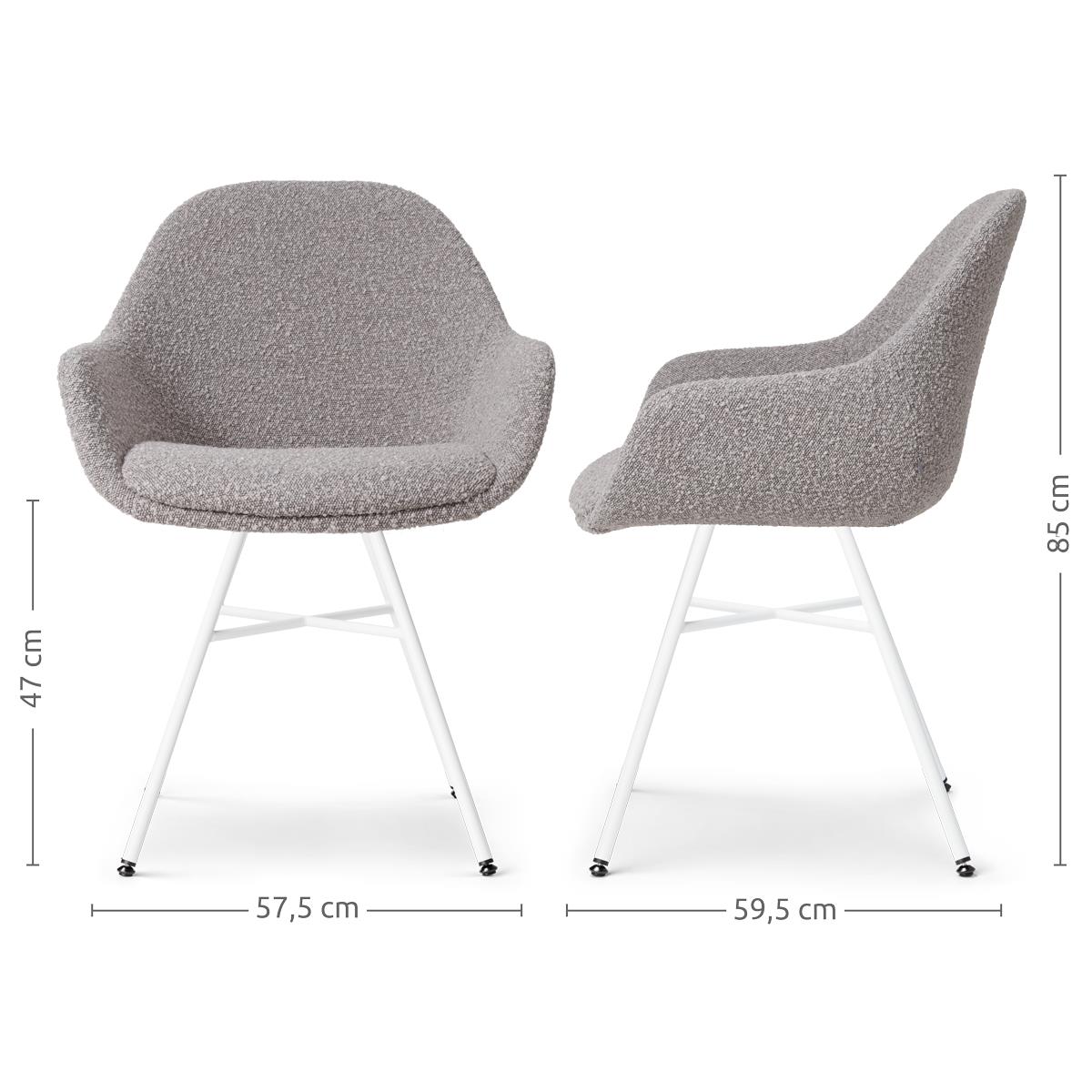 Nolon Noa-Mae Eetkamerstoel Bouclé Taupe - Armleuning - Witte Poten