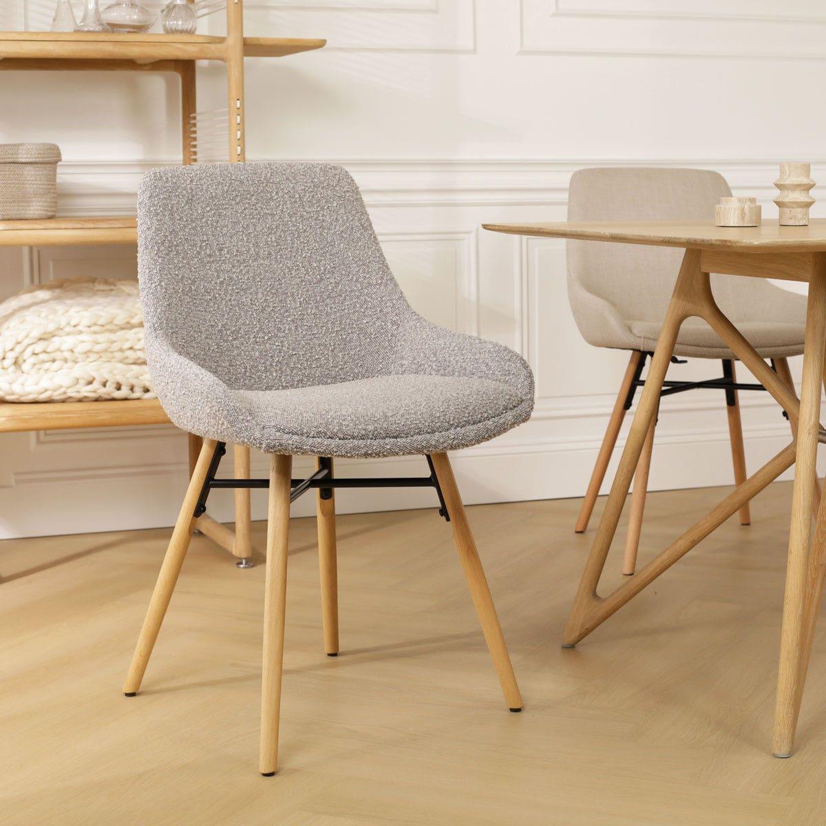 Nolon Nena-Isa Eetkamerstoel Bouclé Taupe - Stof - Houten Poten