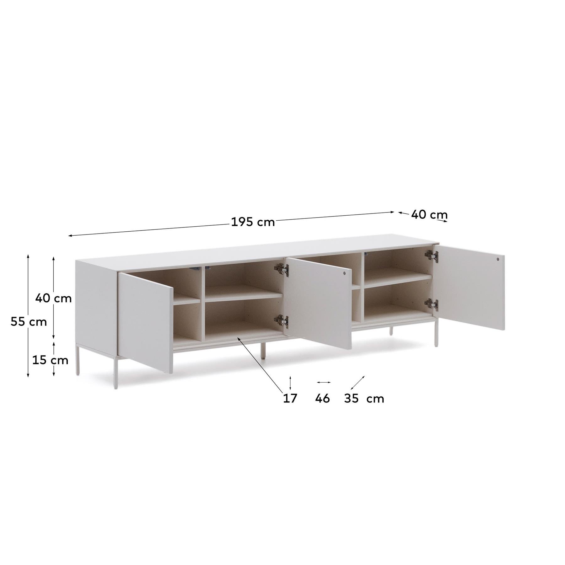 Kave Home - Vedrana-TV-meubel met 3 deuren witgelakt MDF 195 x 55 cm