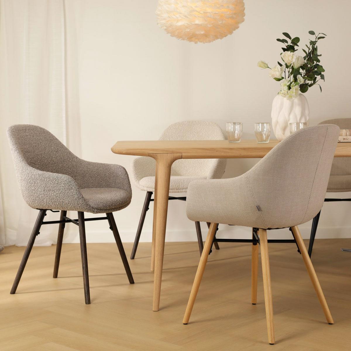 Nolon Nena-Mae Eetkamerstoel Bouclé Taupe - Armleuning - Stof