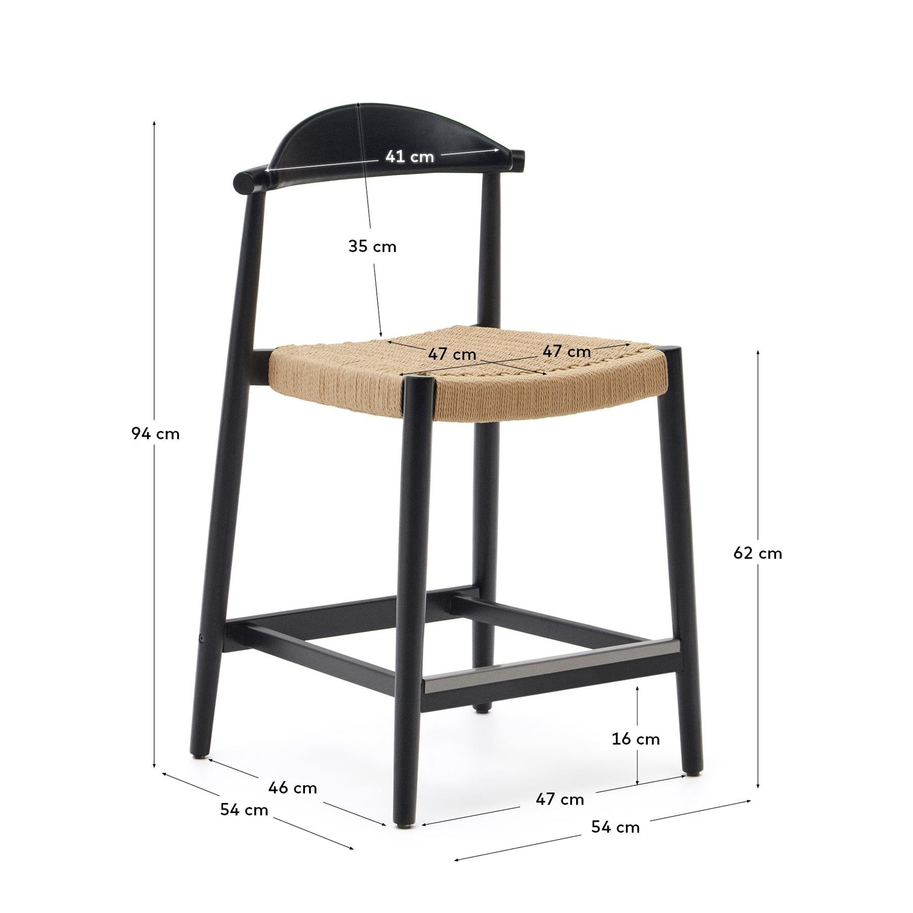 Kave Home - Kruk Nina van massief acaciahout zwarte afwerking en beige
