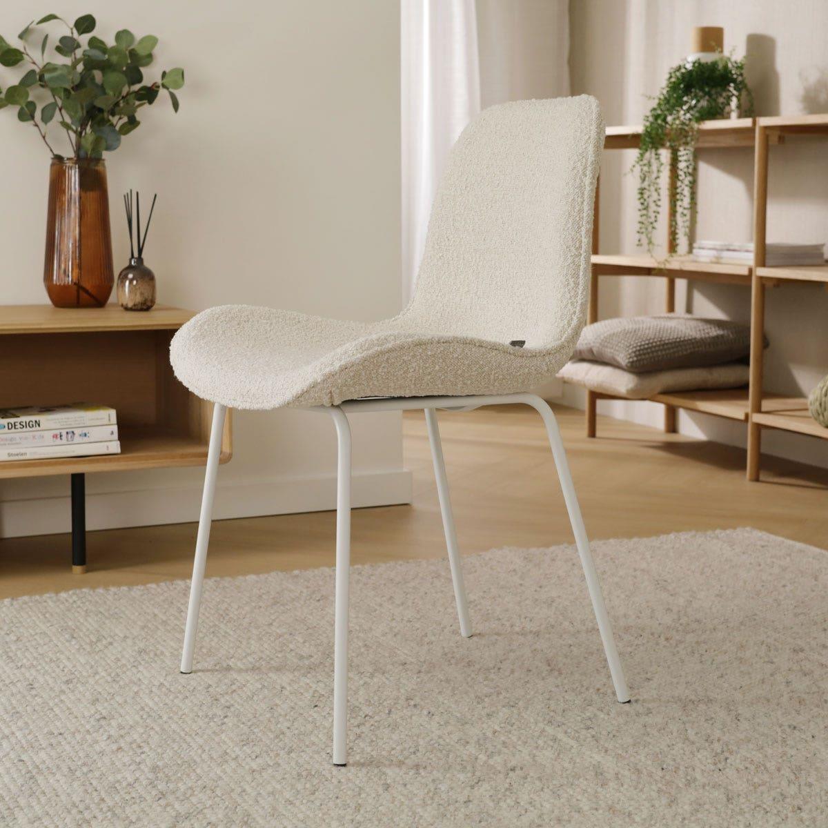 Nolon Nora-Fé Eetkamerstoel Bouclé Beige - Stof - Witte Poten