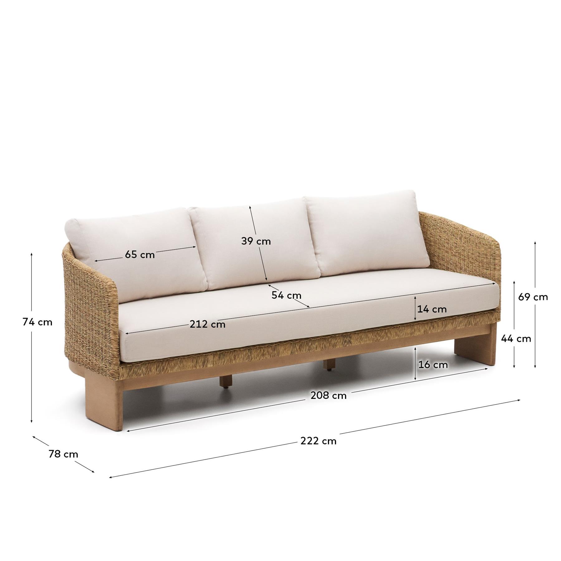 Kave Home - 3-zitsbank Xoriguer van synthetisch rotan en FSC 100%