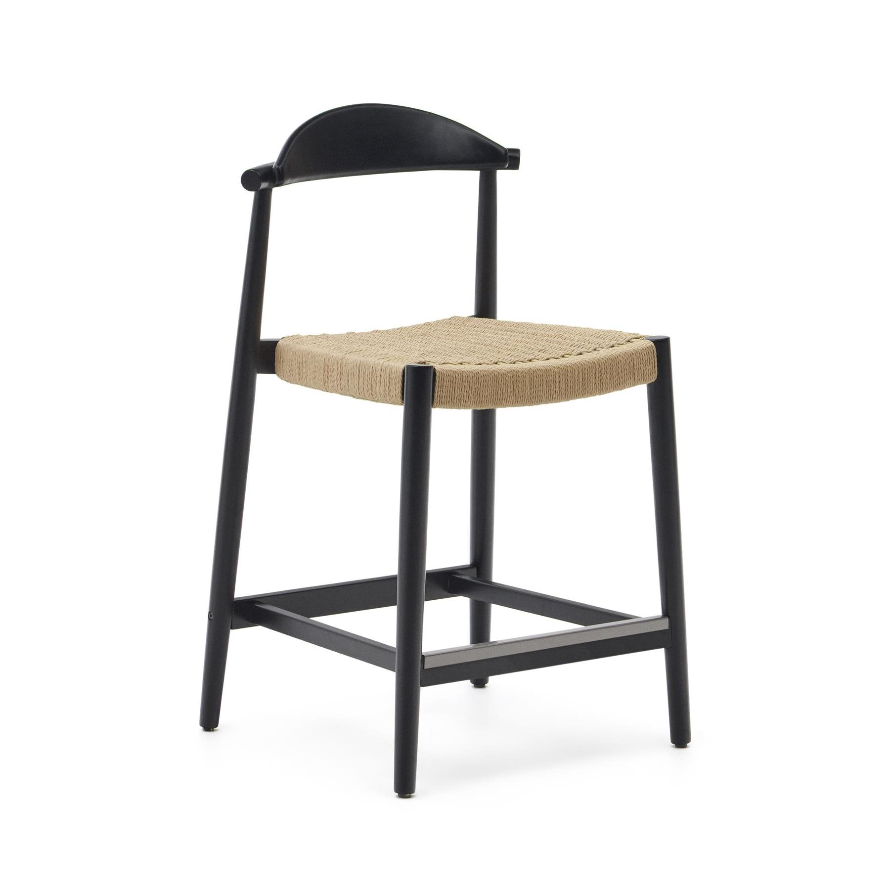 Kave Home - Kruk Nina van massief acaciahout zwarte afwerking en beige