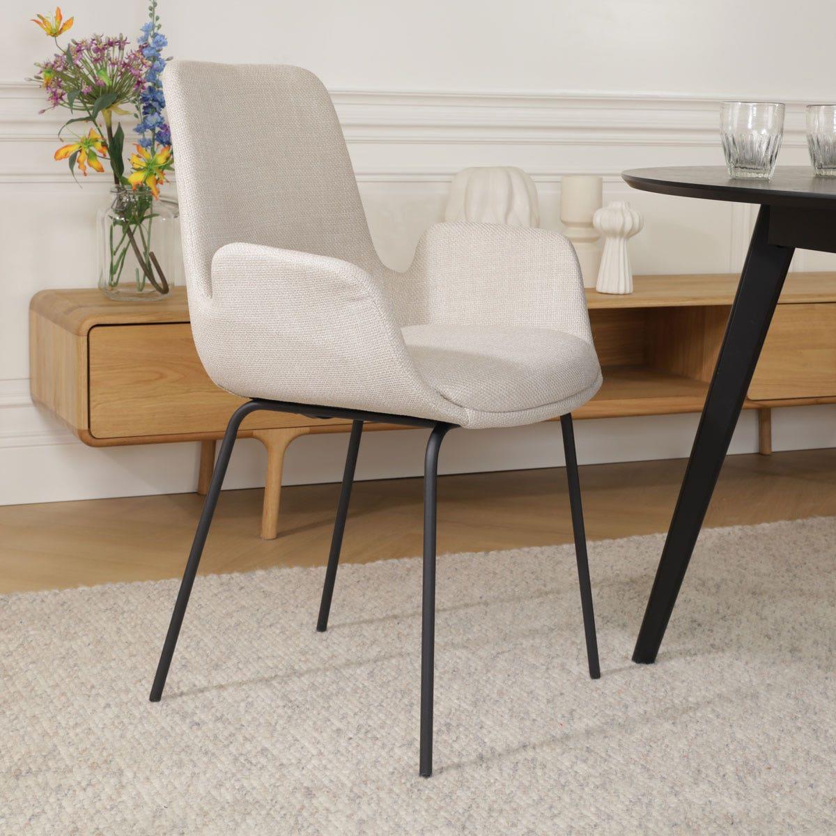 Nolon Nora-Eef eetkamerstoel beige - zwart onderstel - set van 2