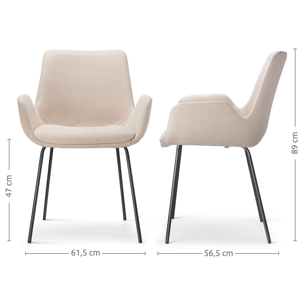 Nolon Nora-Eef eetkamerstoel beige - zwart onderstel - set van 2