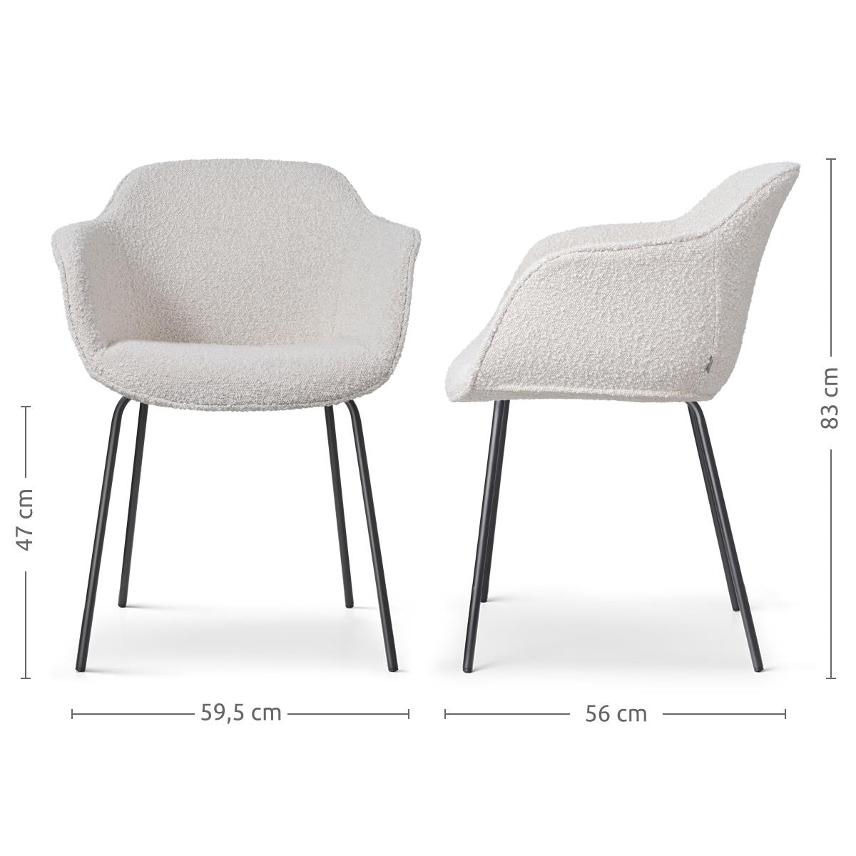 Nolon Nora-Mare Eetkamerstoel Bouclé Beige - Armleuning - Zwarte Poten