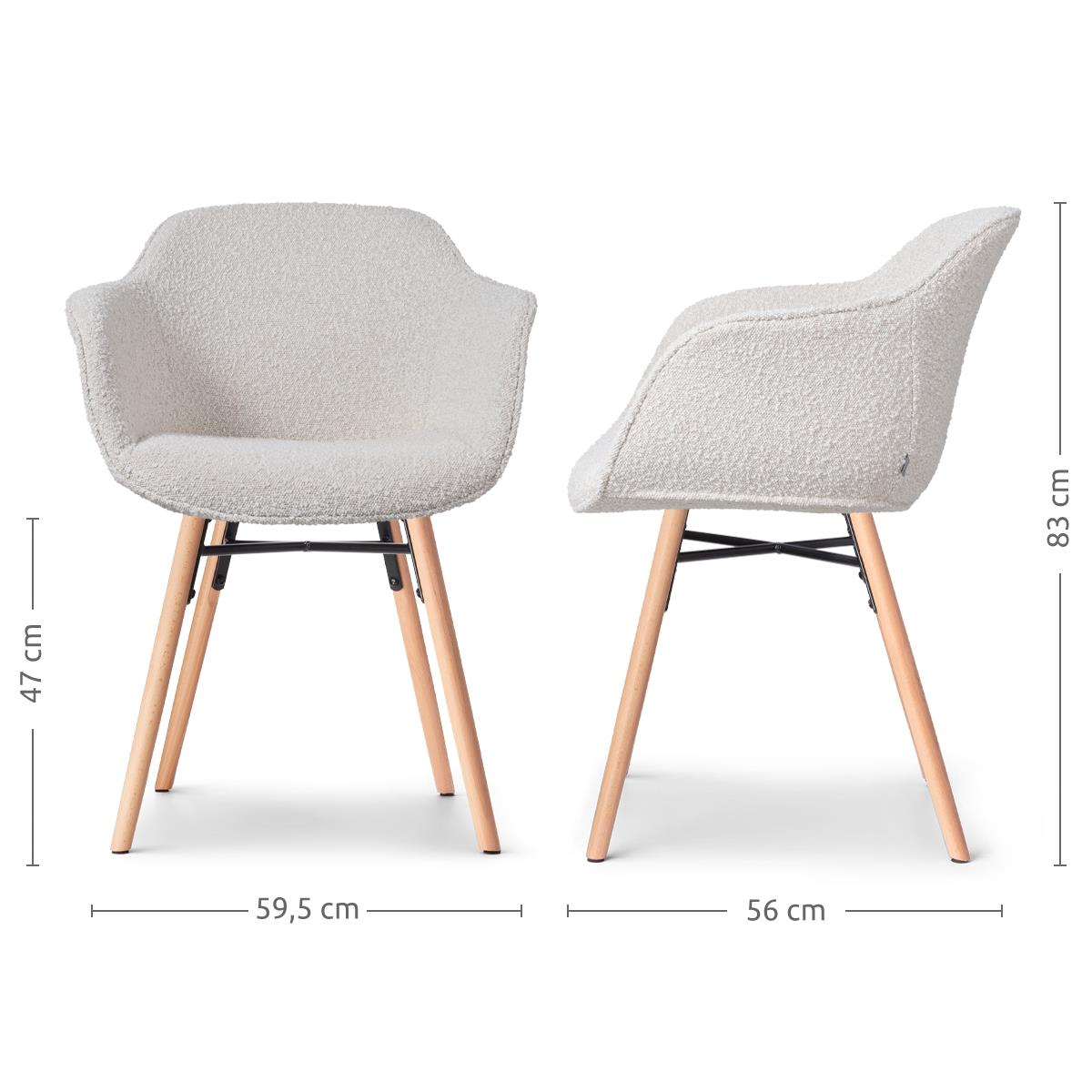 Nolon Nena-Mare Eetkamerstoel Bouclé Beige - Armleuning - Houten Poten