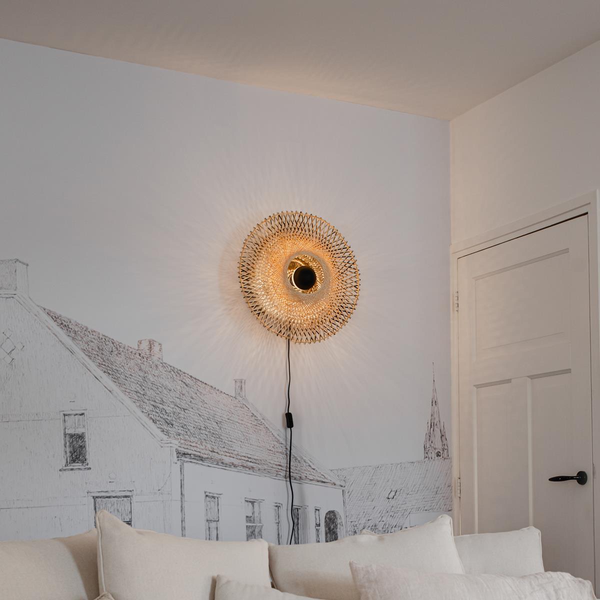 QAZQA Oosterse wandlamp bamboe 50 cm met stekker - Rina