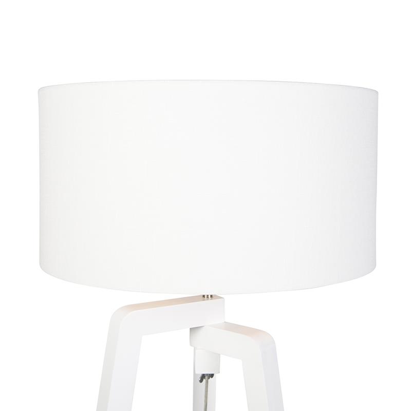 QAZQA Vloerlamp tripod wit hout met witte kap 50 cm - Puros