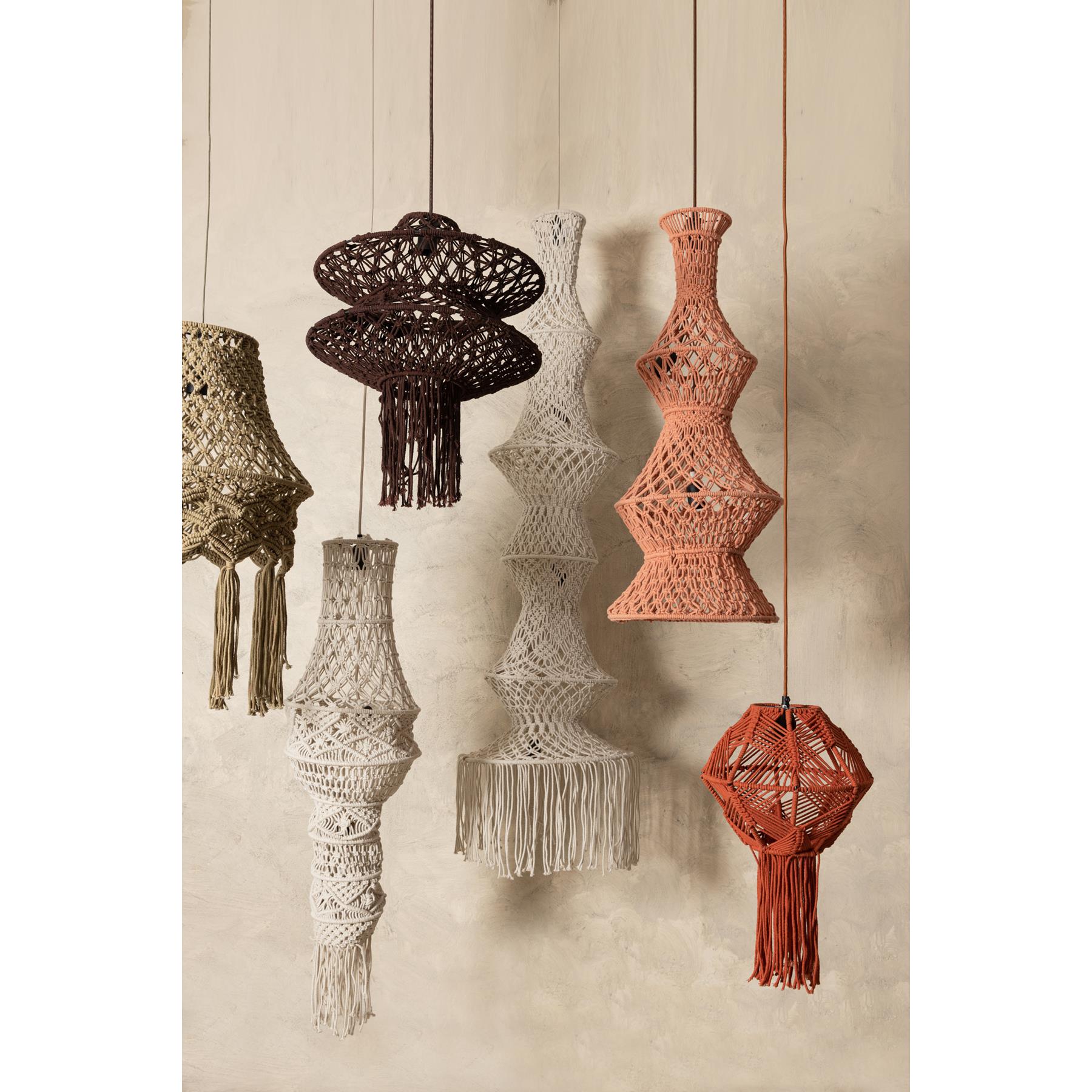 PTMD Milley Brown cotton macrame hanging lamp 2 layers