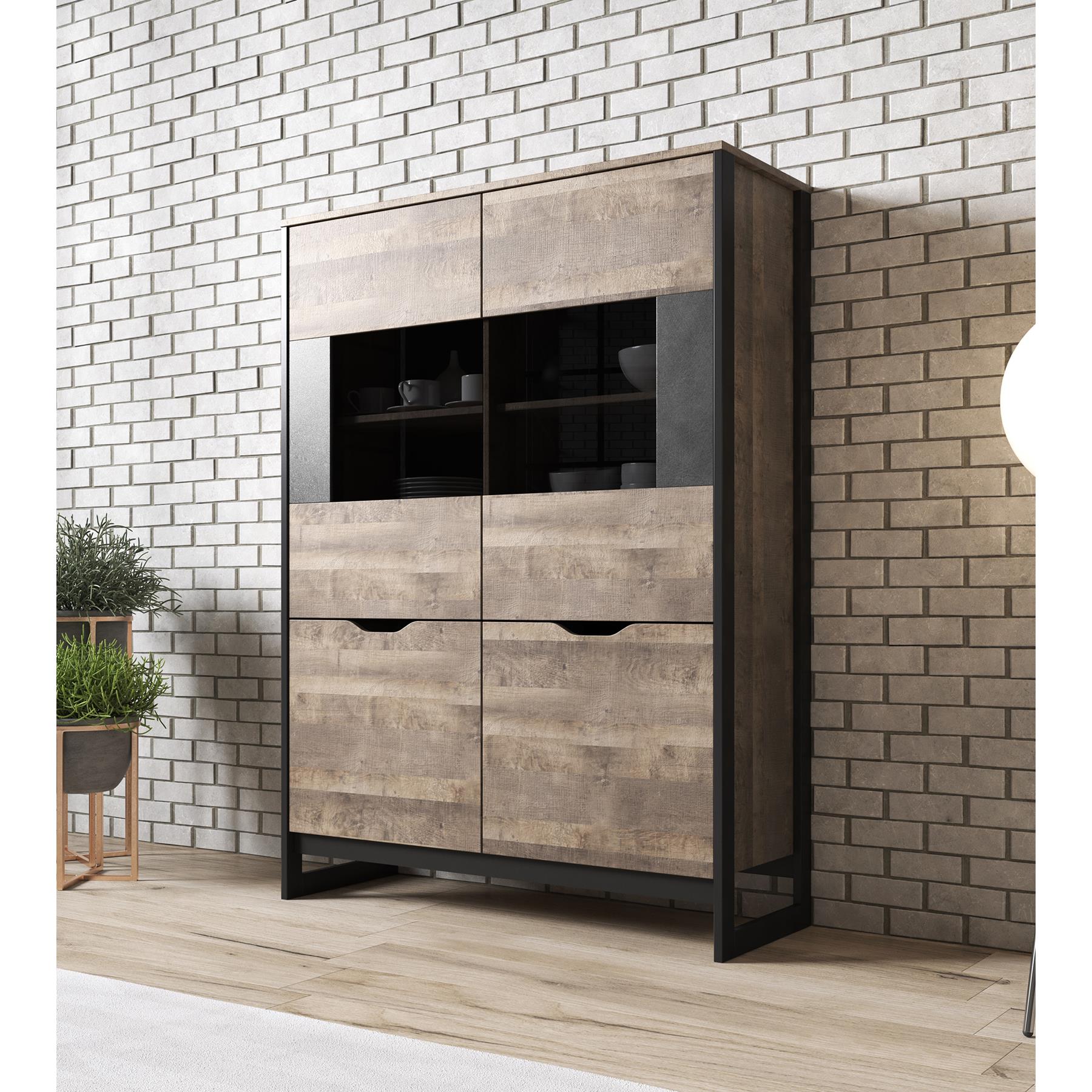 Meubella Vitrinekast Acasia - Grijs - Eiken - 108 cm