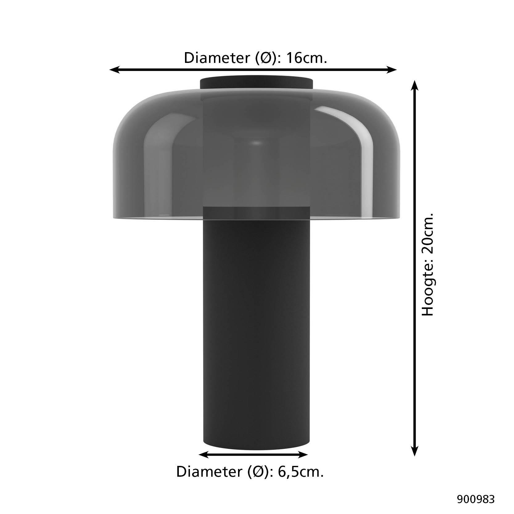 EGLO Ponente Tafellamp - Draadloos - LED - 20 cm - Zwart|Smoke