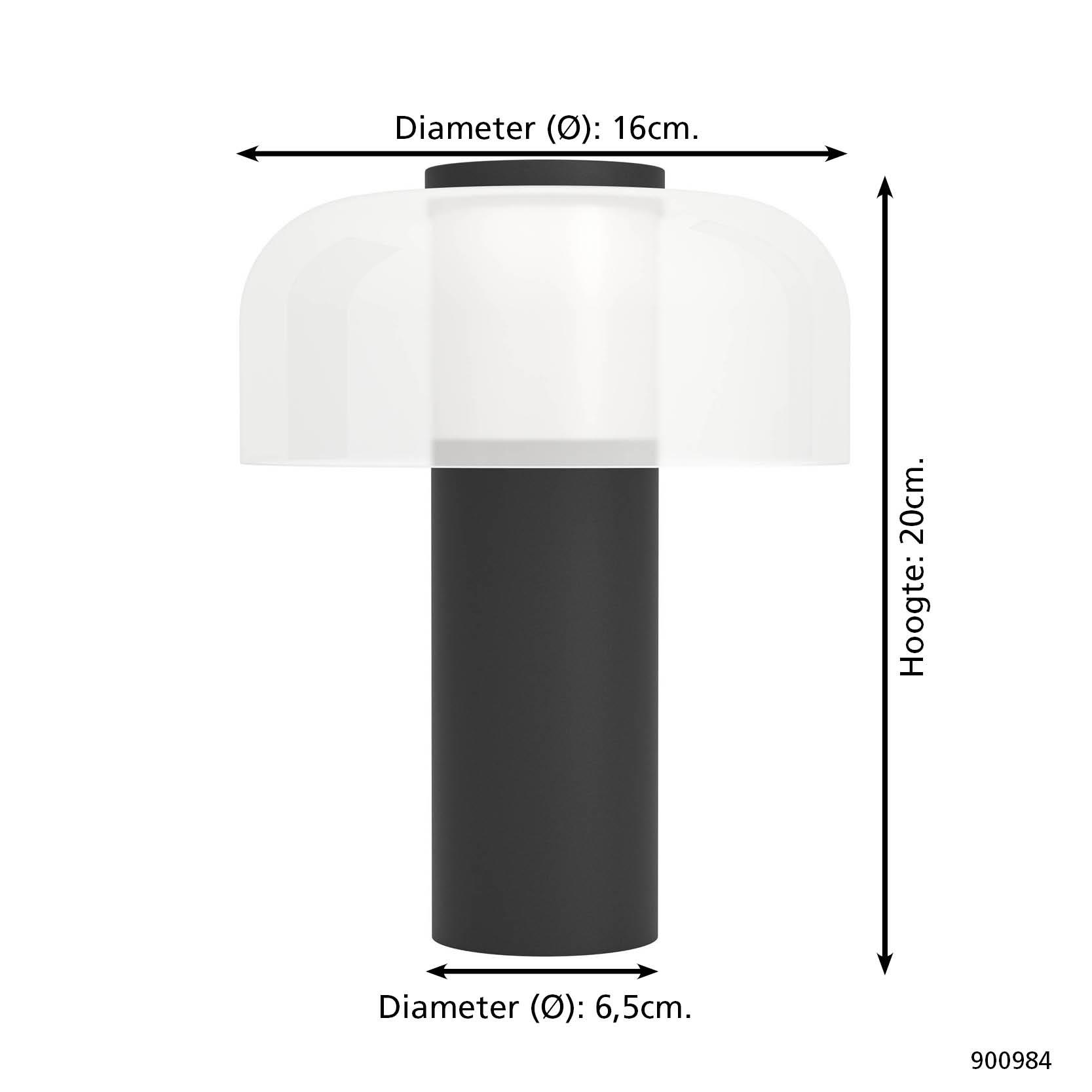 EGLO Ponente Tafellamp - Draadloos - LED - 20 cm - Zwart|Wit