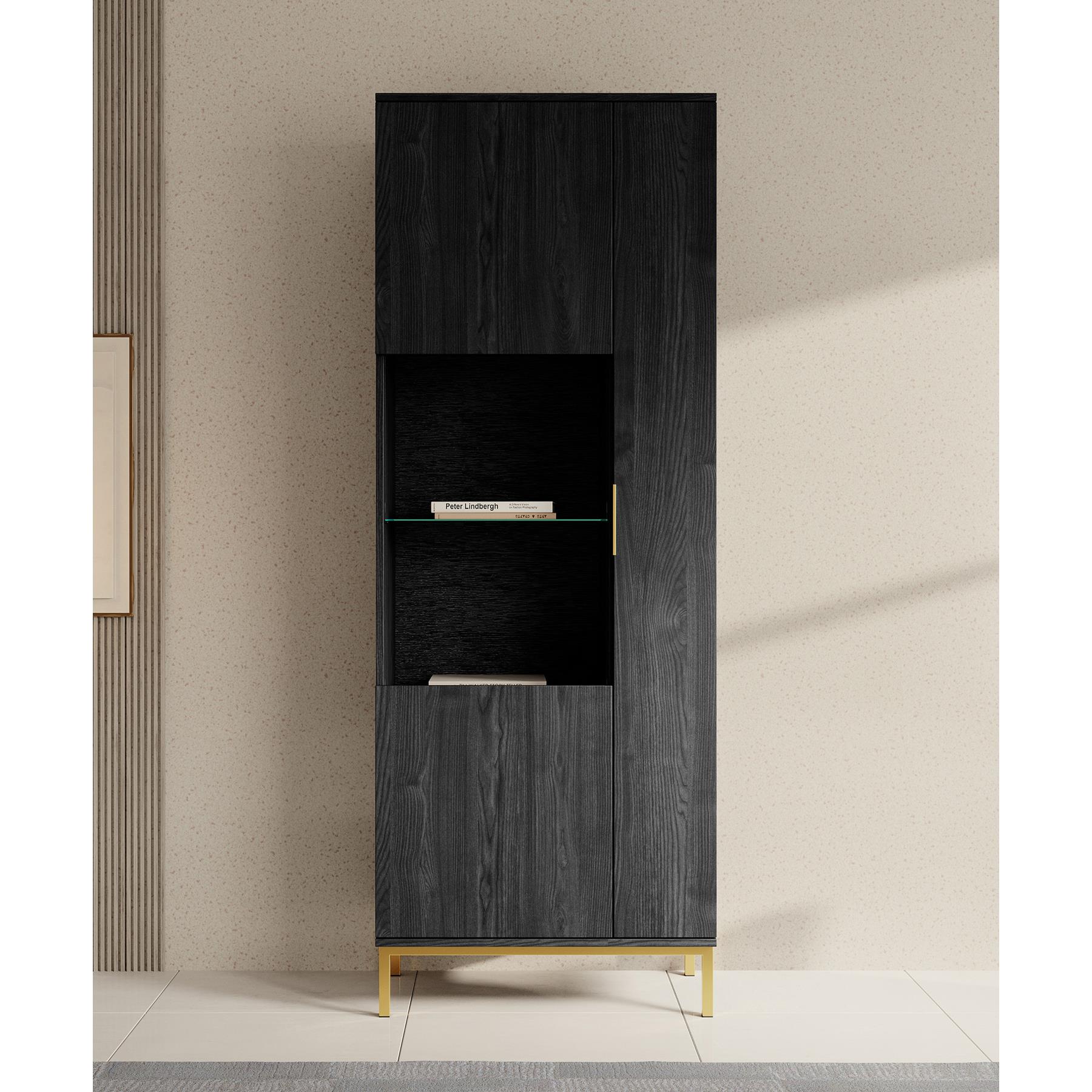 Meubella Vitrinekast Ponchi - Zwart eiken - 70 cm