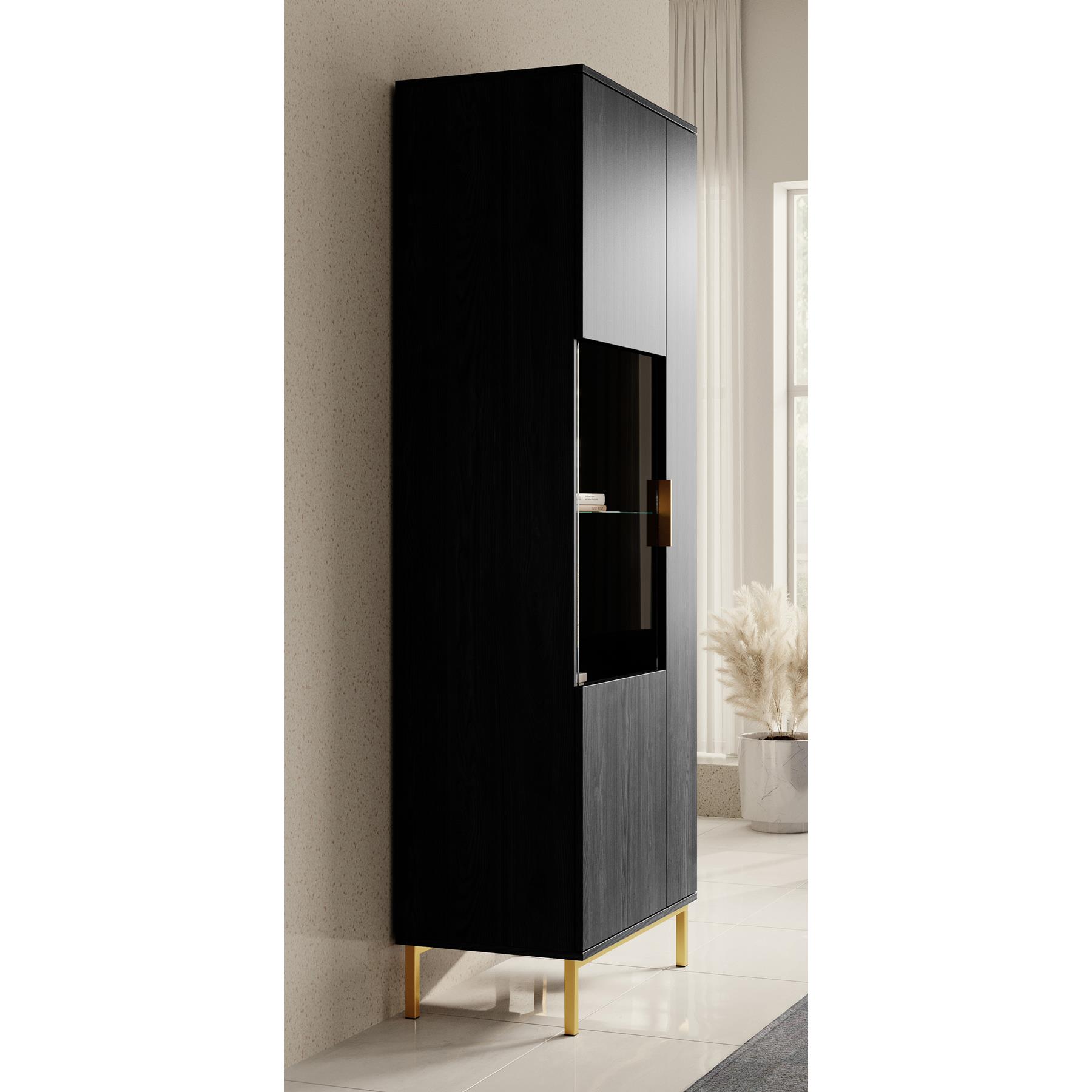 Meubella Vitrinekast Ponchi - Zwart eiken - 70 cm