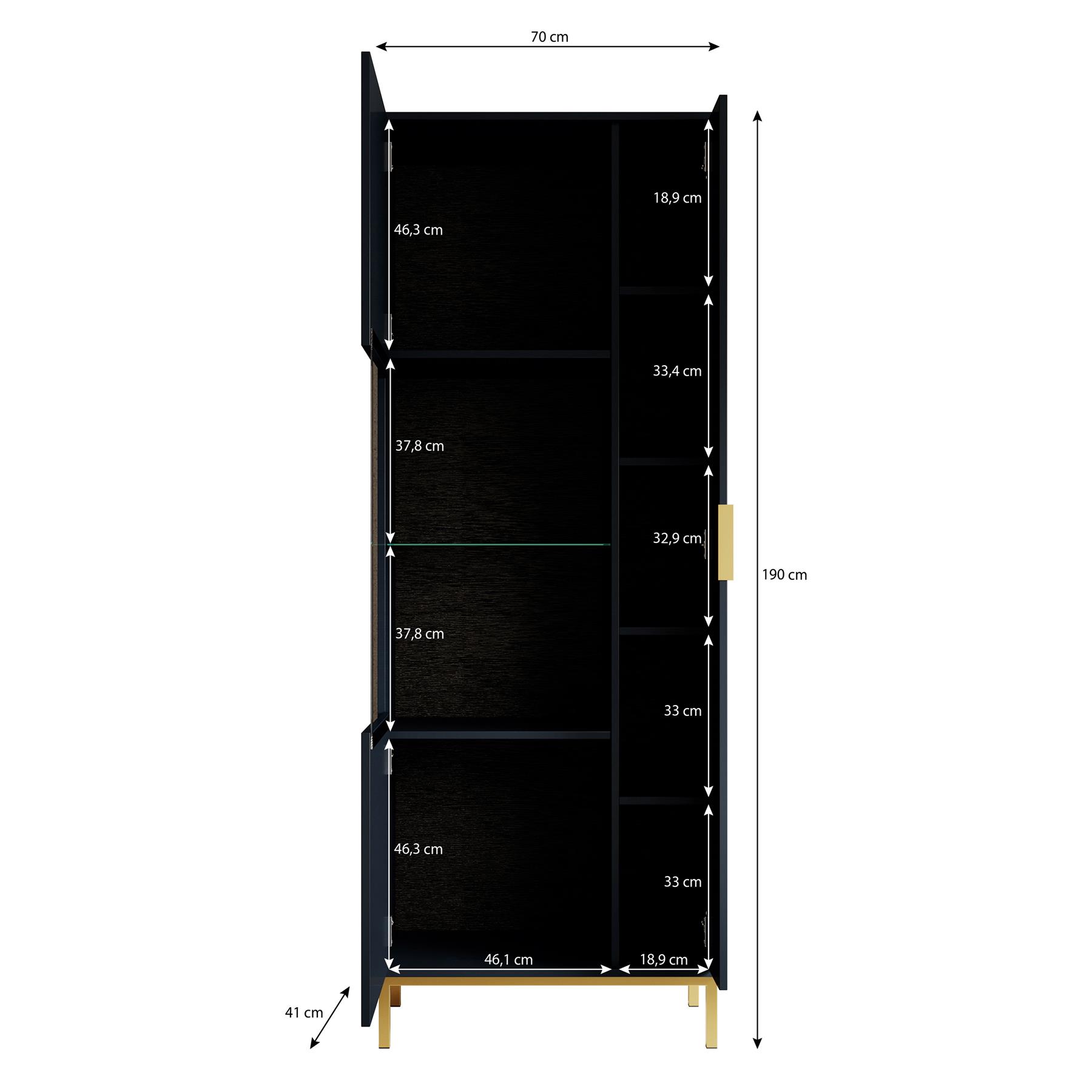 Meubella Vitrinekast Ponchi - Zwart eiken - 70 cm