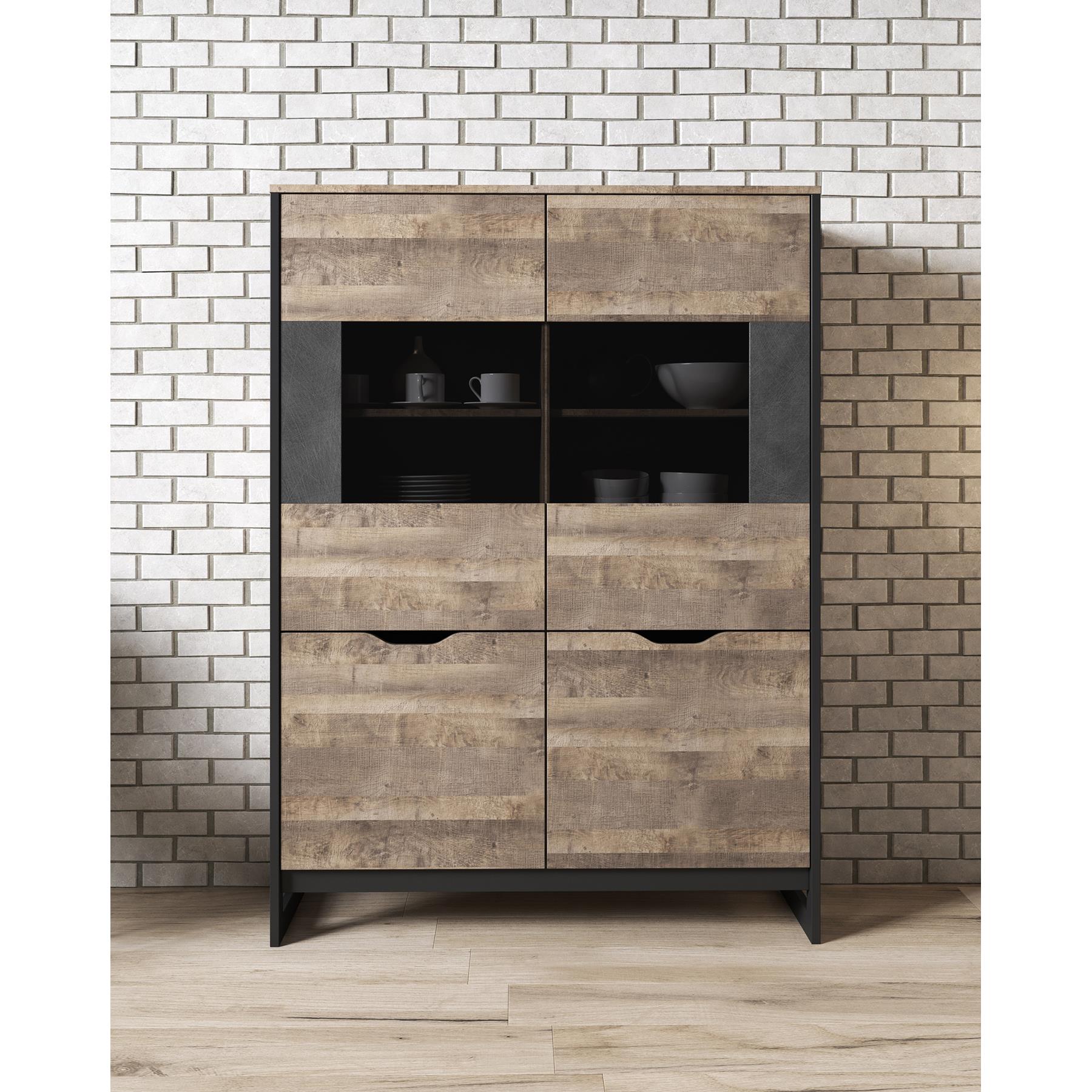 Meubella Vitrinekast Acasia - Grijs - Eiken - 108 cm