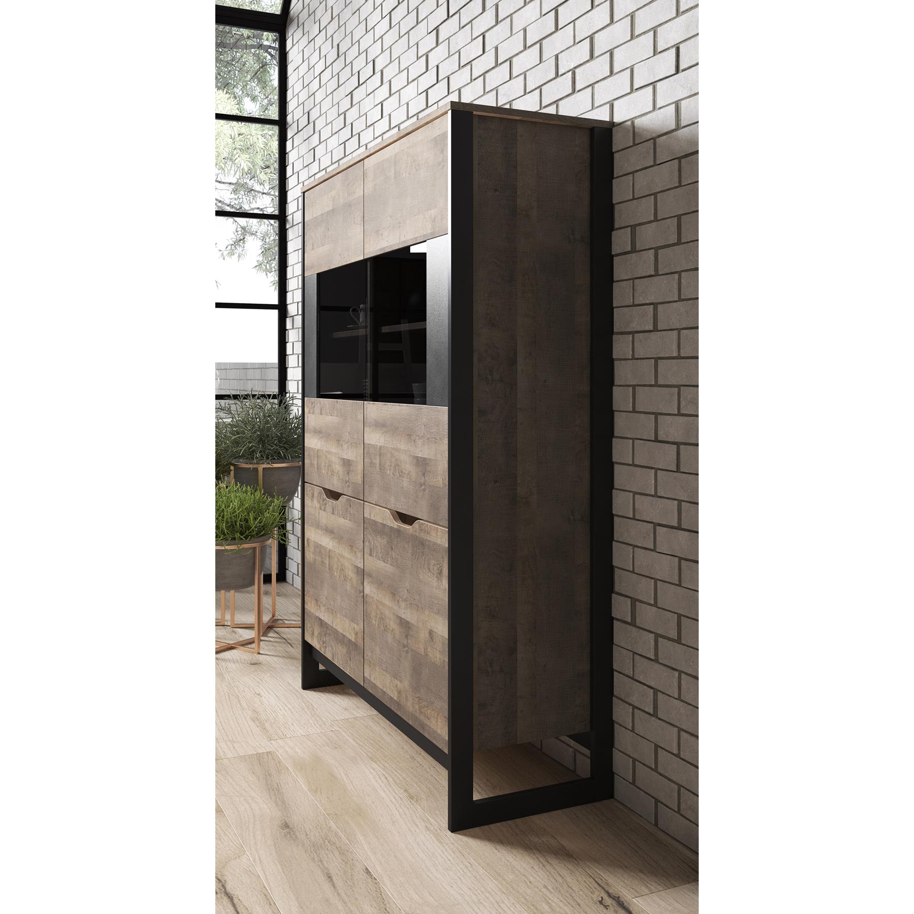Meubella Vitrinekast Acasia - Grijs - Eiken - 108 cm