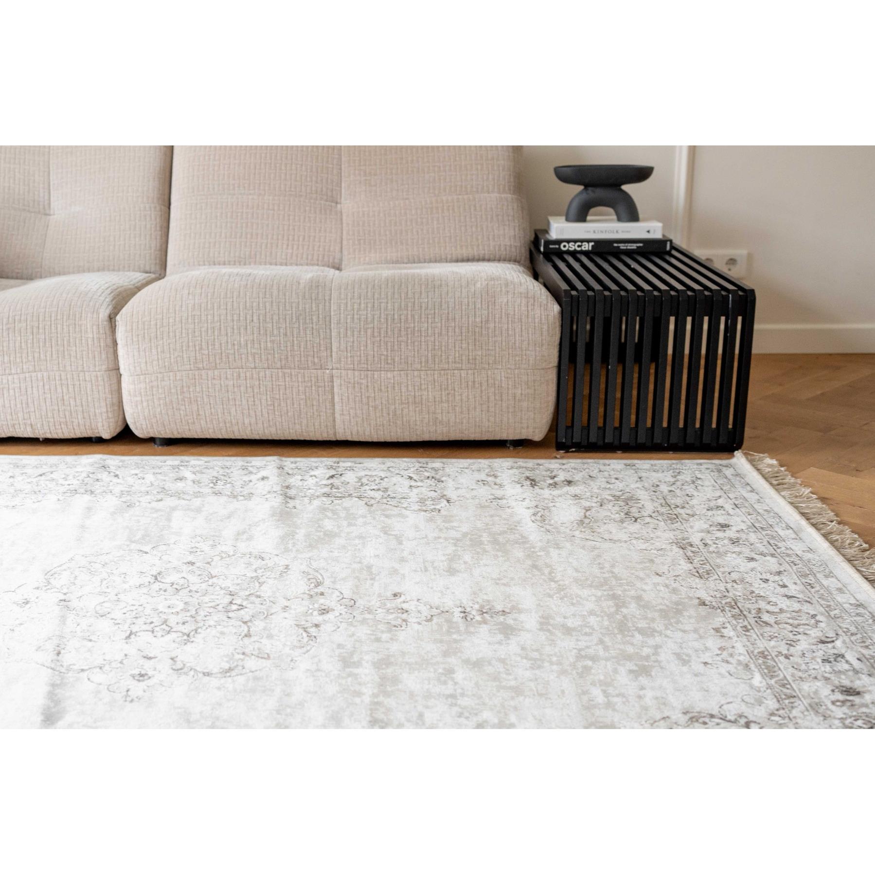 Vintage vloerkleed Ornament beige met franjes 195x300cm