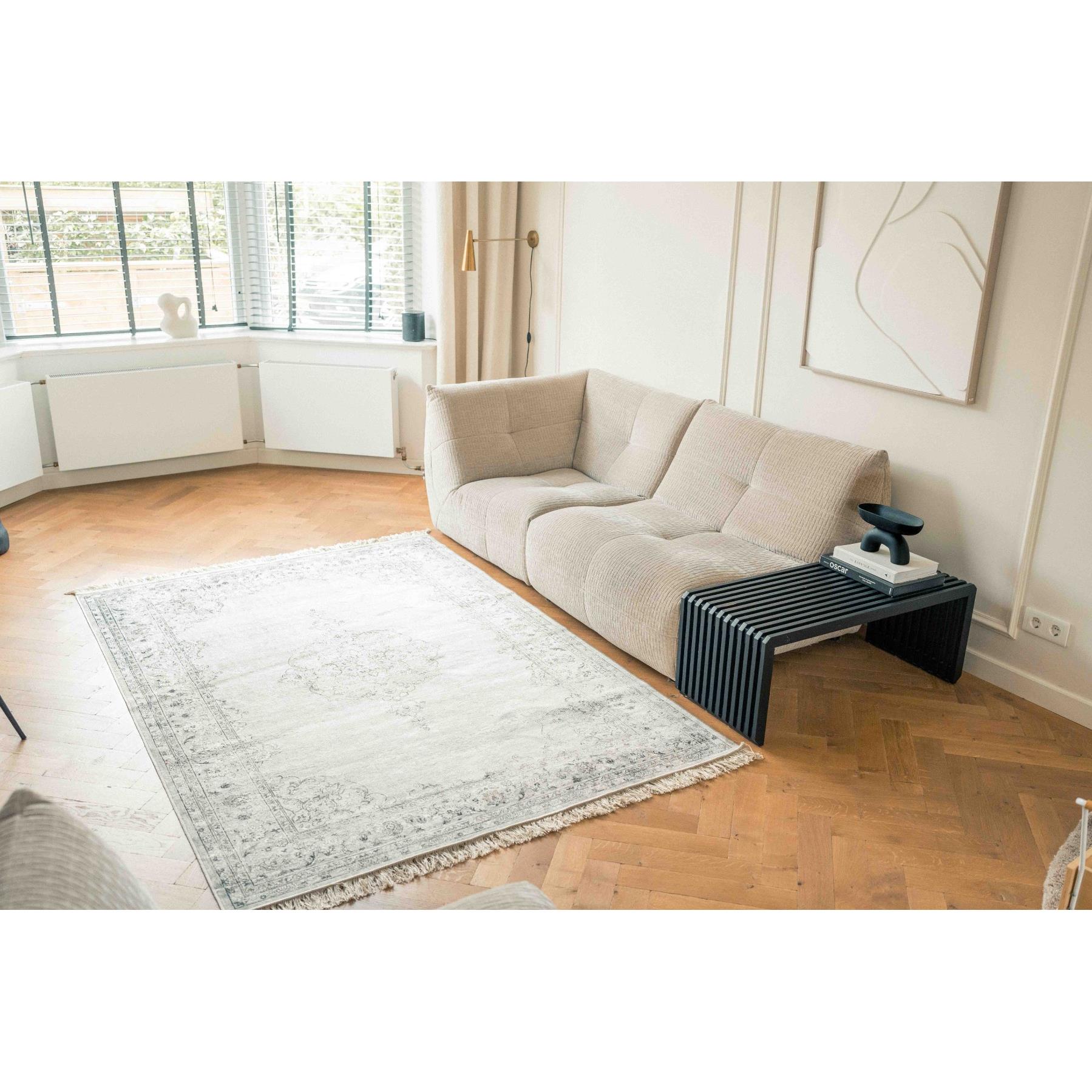 Vintage vloerkleed Ornament beige met franjes 195x300cm