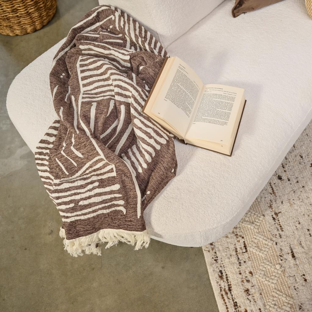 Dutch Decor - Plaid 140x180 cm - STEFANO - strepen & franjes - bruin