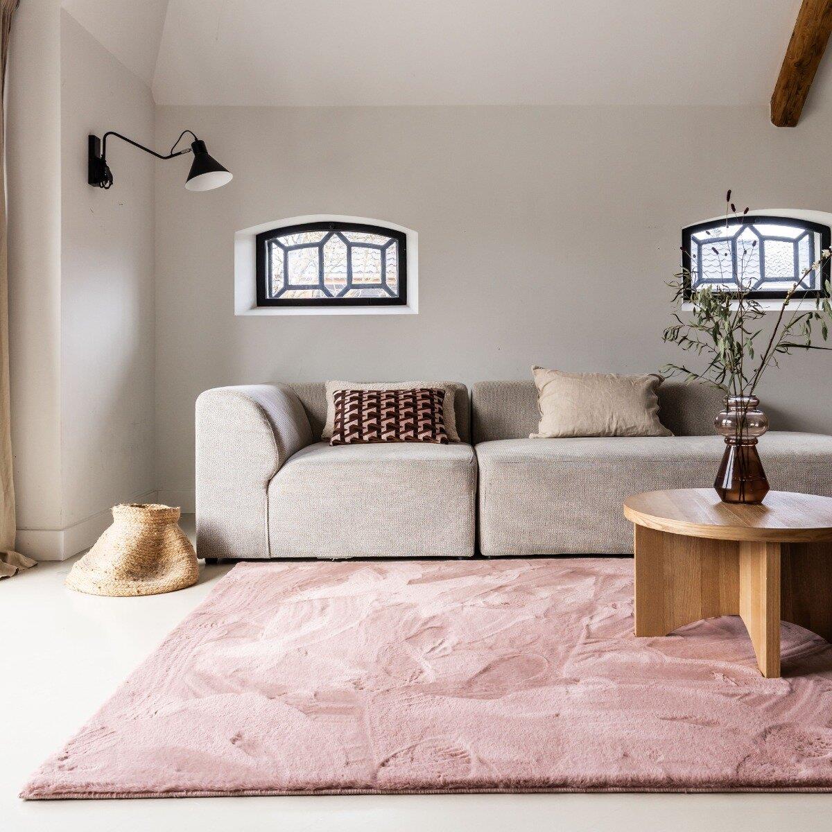 Interieur05 Rond Hoogpolig Vloerkleed Lux Oud Roze 160cm