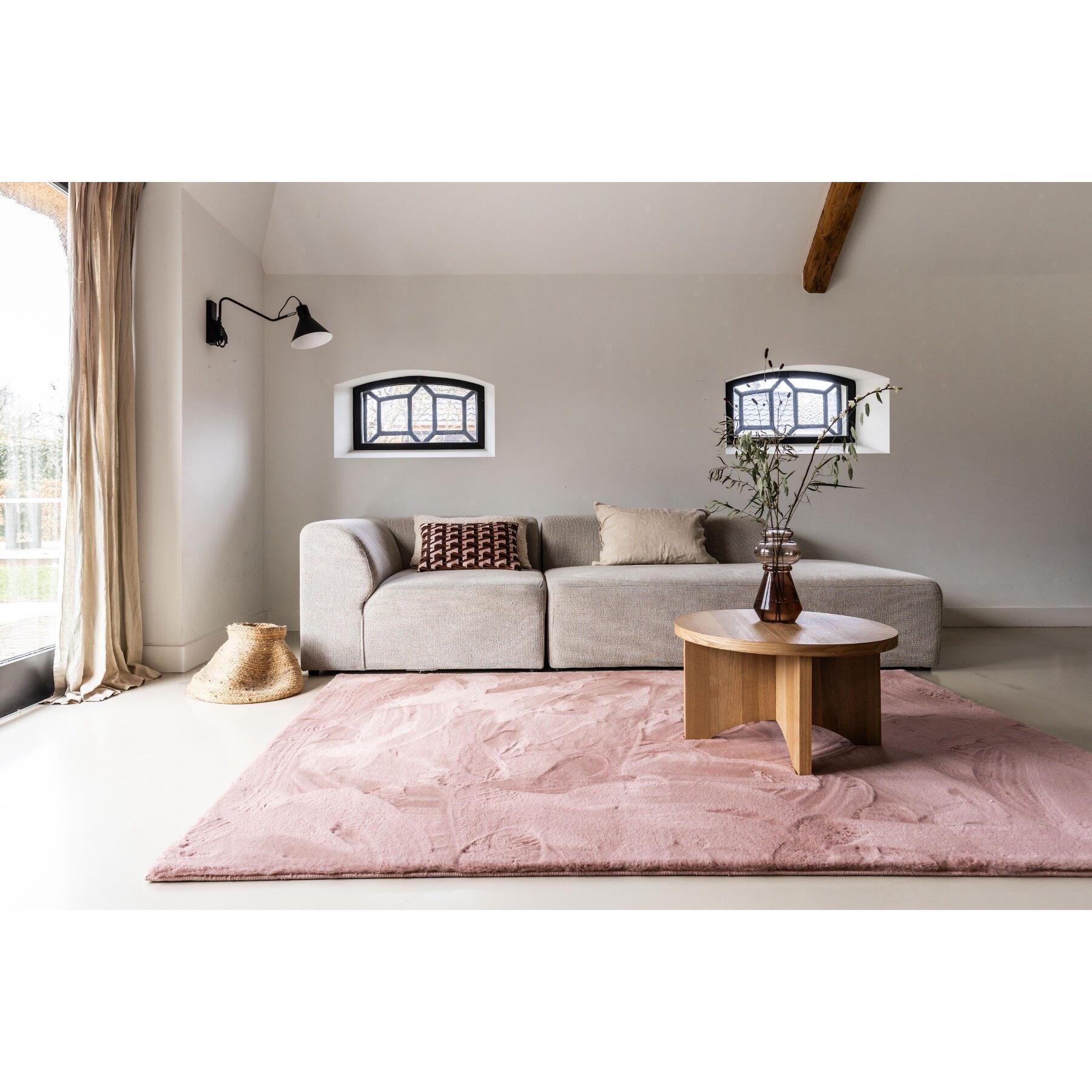 Interieur05 Rond Hoogpolig Vloerkleed Lux Oud Roze 160cm