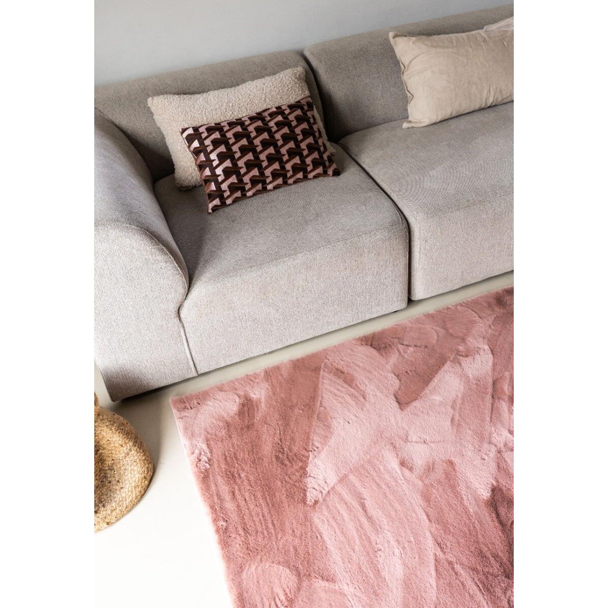 Interieur05 Rond Hoogpolig Vloerkleed Lux Oud Roze 160cm