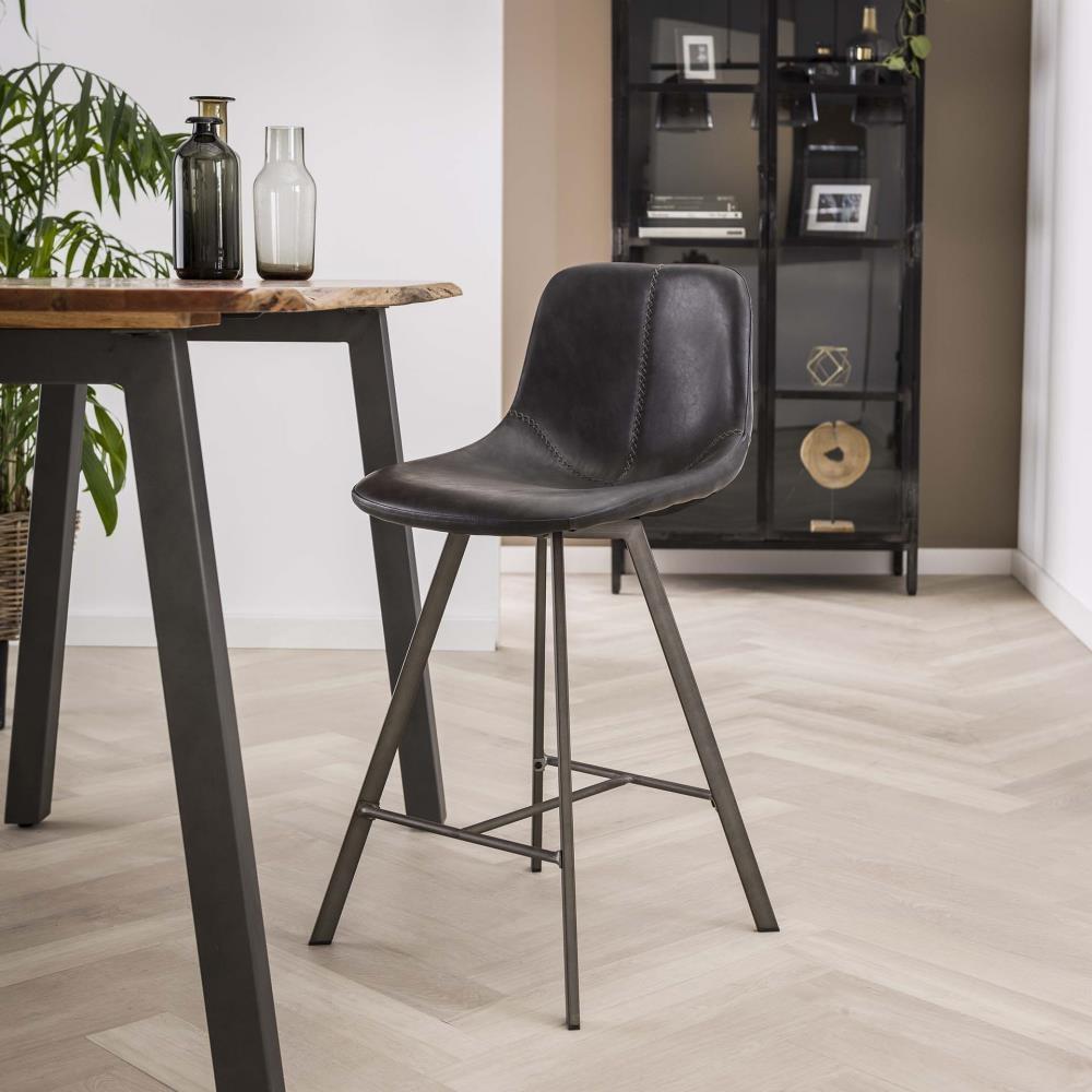 Giga Meubel - Barstoel zig-zag plat frame Zwart  - Set van 2