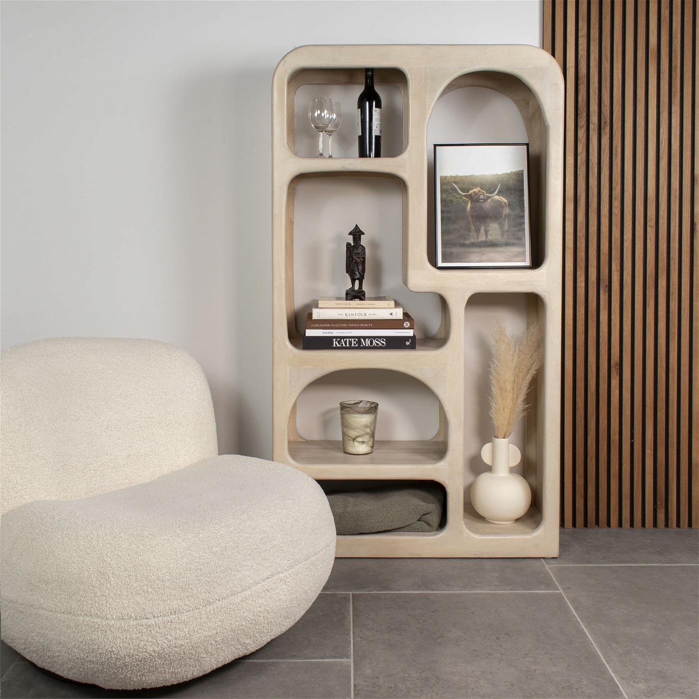 Giga Meubel - Vakkenkast Beige - Mangohout - Japandi Stijl - 161cm