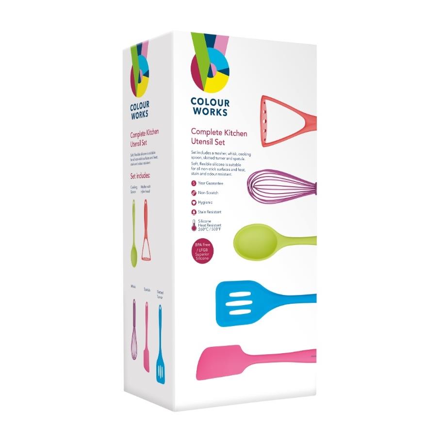 ColourWorks - Keukengerei Set, Siliconen, 5 Delig, Gekleurd - ColourWo
