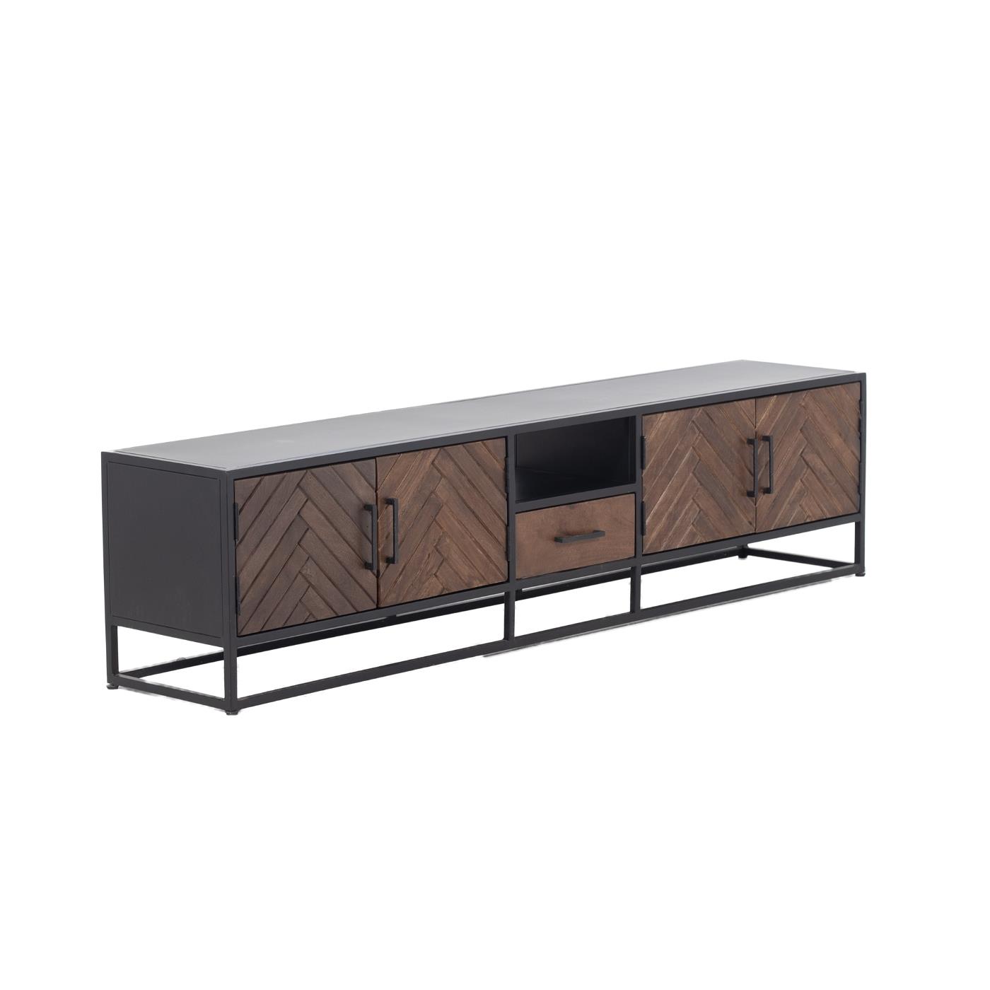 Giga Meubel - TV-Meubel Bruin Visgraat - 250cm - Mangohout & Metaal