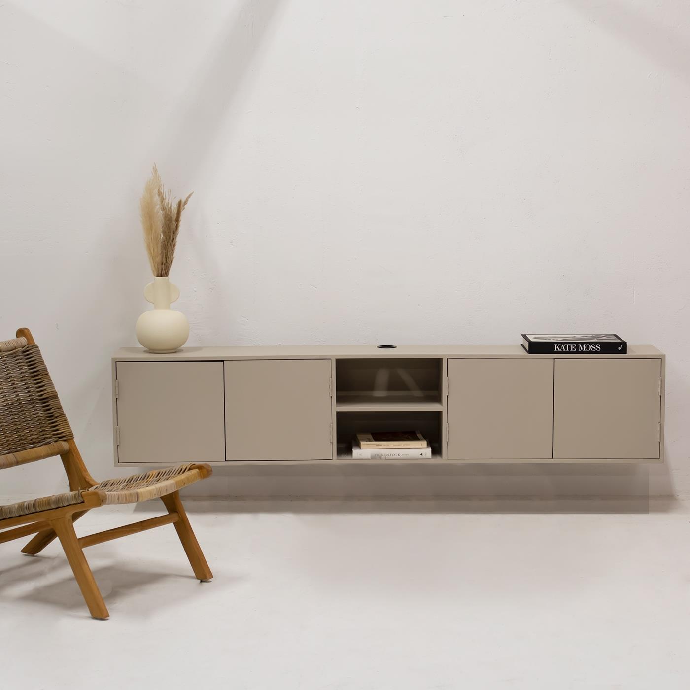 Giga Meubel - Zwevend Tv-Meubel Taupe 200cm - 4 Deurs - Mangohout